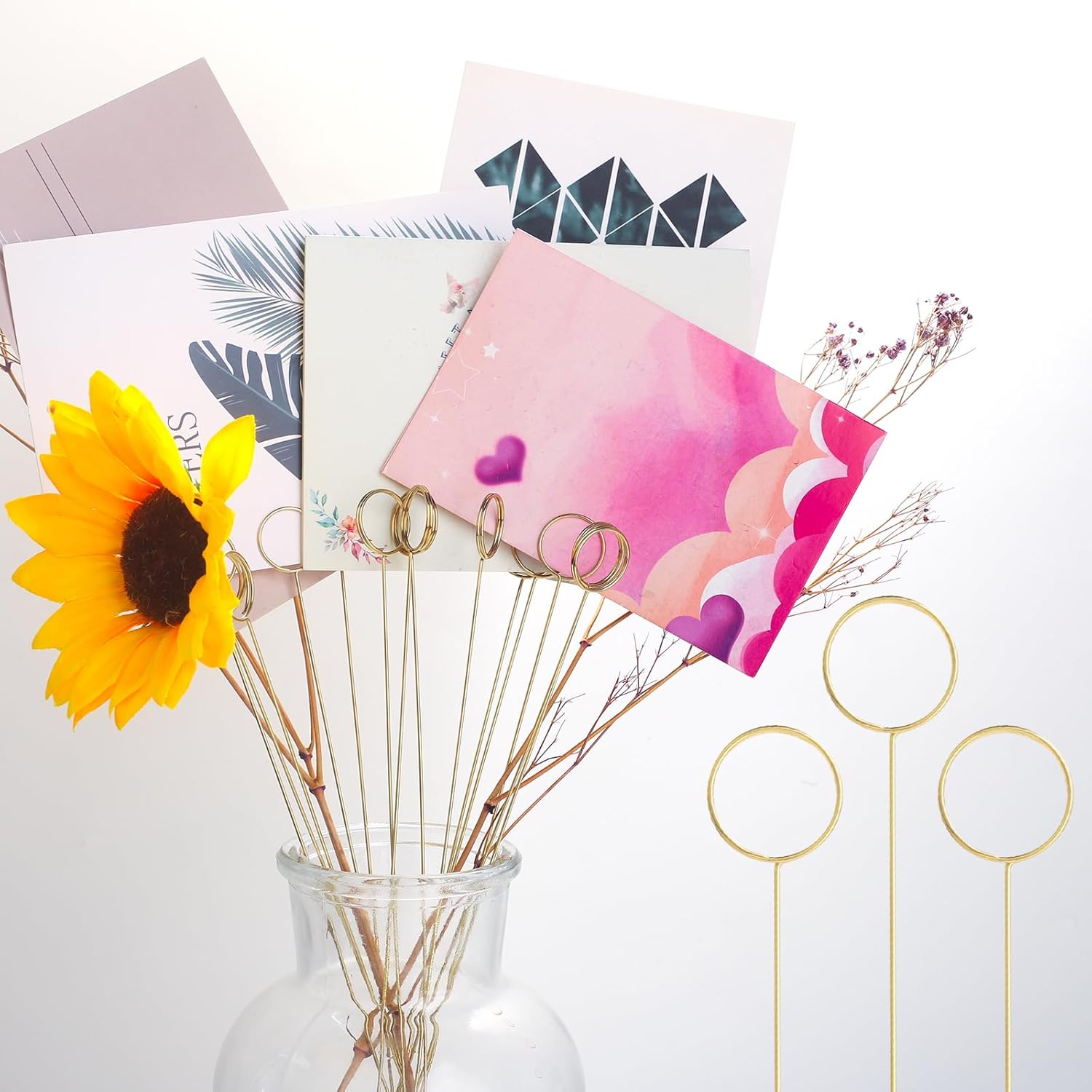Picture Holders for Centerpieces,40Pcs Gift Card Holder Picks,Metal Photo Holders for Centerpieces,Sticks for Flower Bouquet Wedding Party Birthday (Round Shaped)