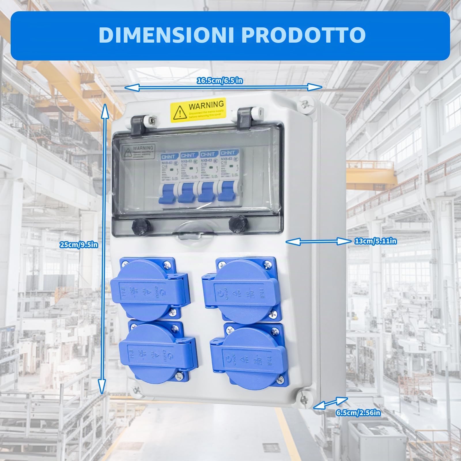 Distributore di corrente per costruzioni, 16 A, 230 V, distributore a parete, IP65, distributore di corrente da incasso per interni ed esterni