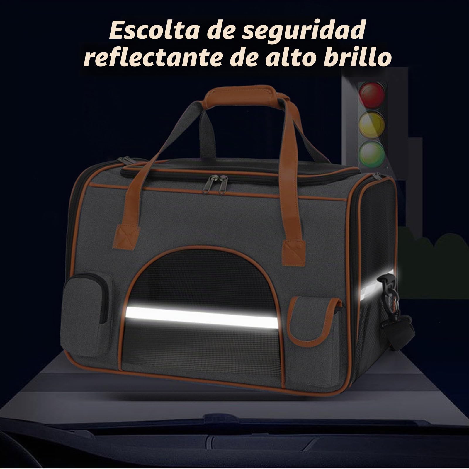 Transportín Perro Gato, 45x28x25 cm Bolsa Transpirable de Viaje para Mascotas Maletines Portador con Colchón, Correa de Hombro y Tira Reflectante