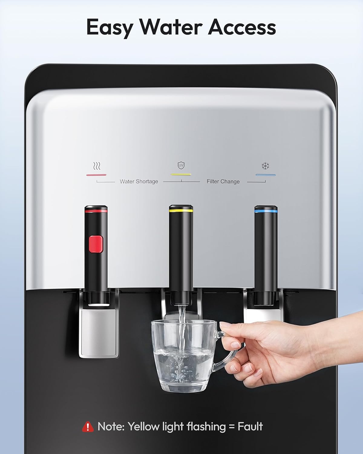 Euhomy Self-Cleaning Bottleless Water Dispenser, 3 Temperature Settings (Cold/Warm/Hot), NSF Certified Filters, LED Indicators, with Childproof Lock，Black