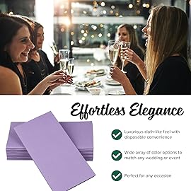 SimuLinen Purple or Lavender Linen Feel Dinner Napkins - Cloth-Like, Kosher Disposable Napkins for Weddings, and Showers, 16x16, Box of 300