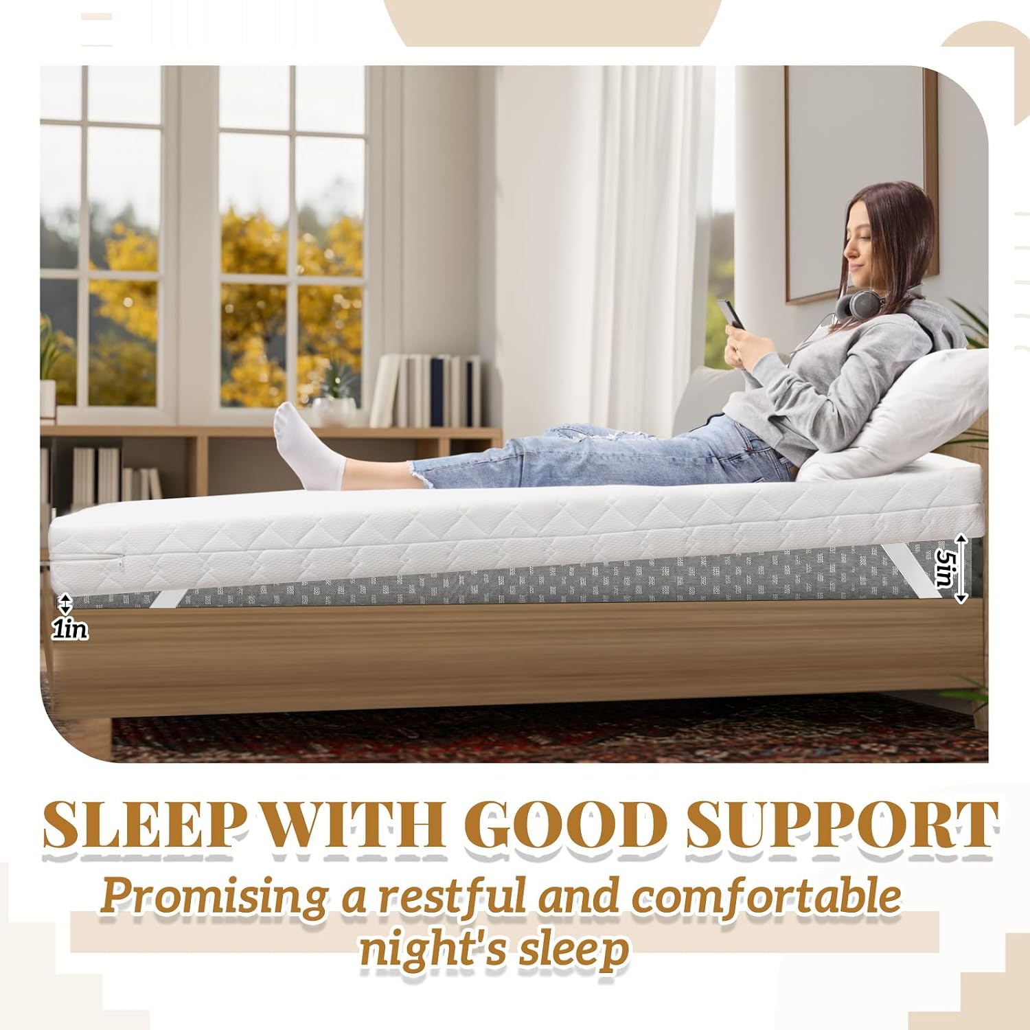 Cinnvoice Mattress Wedge with Cover, 5 Inch Queen Incline Wedge for Acid Reflux Gerd, Neck and Back Pain, Snoring, Adjustable Elevator Under Mattress Topper Support for Bedroom(Grey)
