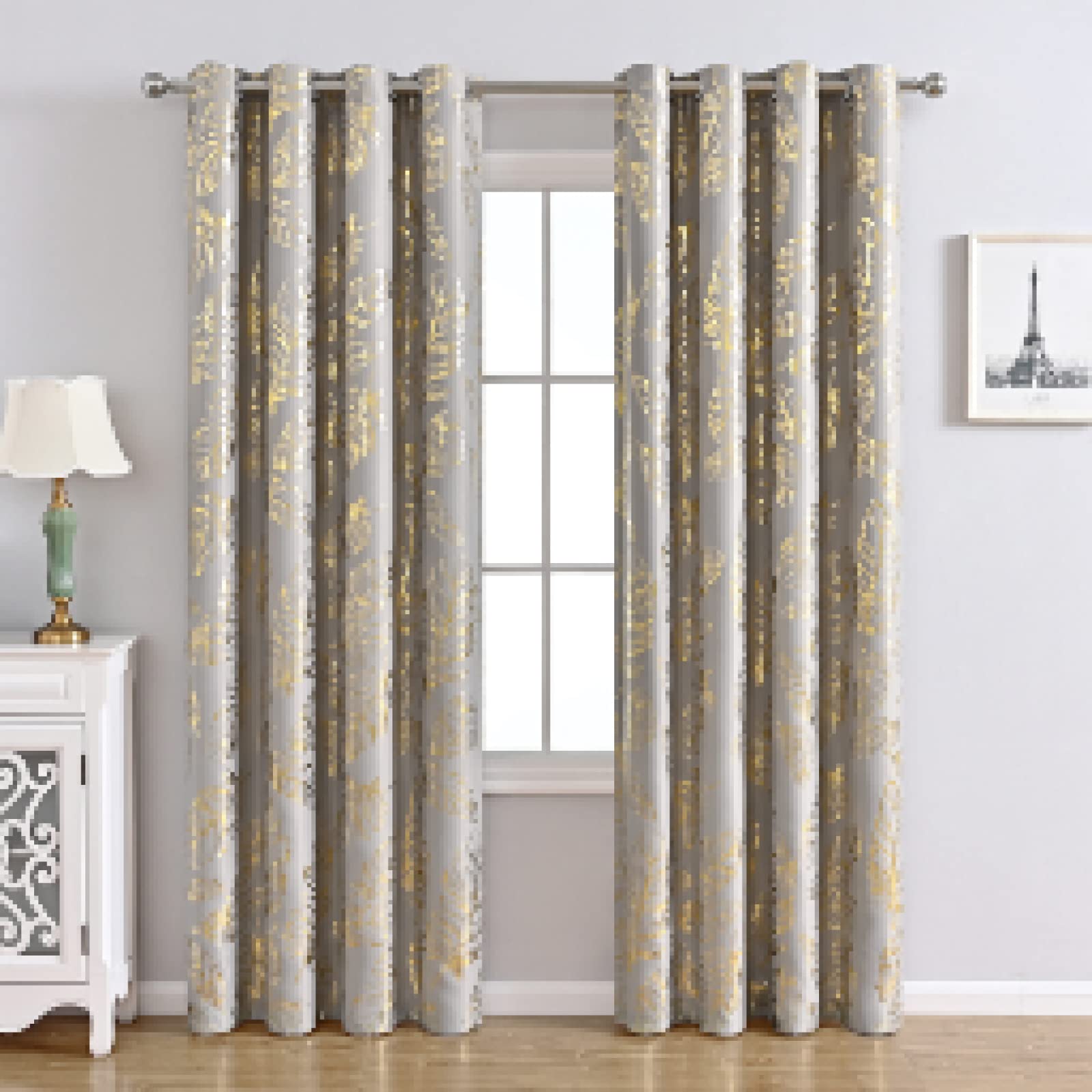 XIANGPEIFBH Gold Stamping Feather Printed Curtain for Bedroom Living Room Kitchen Elegant Luxury Blackout Curtain Cutom Size 85(W) x(H) 200cmx2pcs