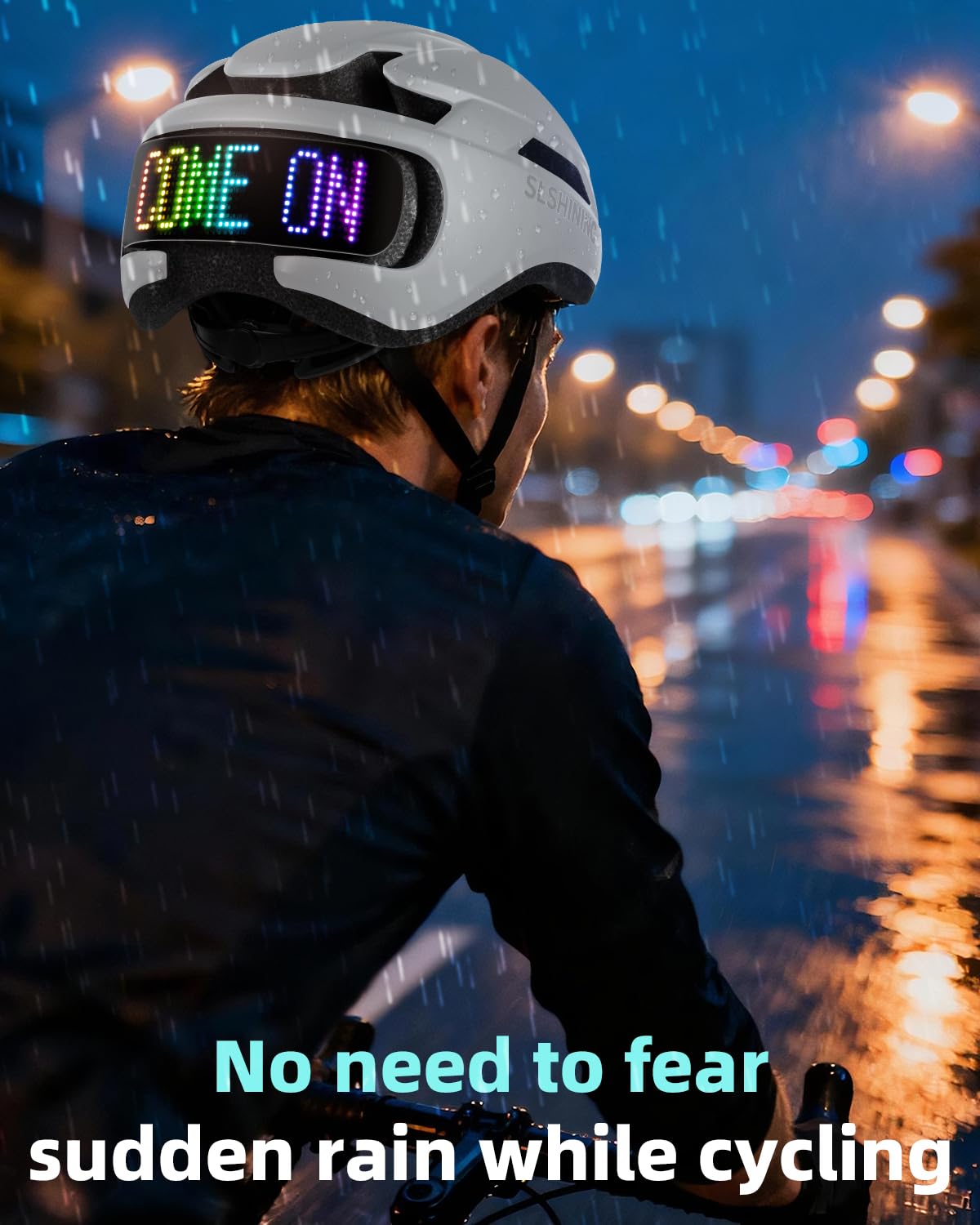 Casco LED Inteligente con Control Remoto y App,Texto y patrón DIY Personalizables,luz Intermitente,Resistente,Impermeable,Ligero,para Hombres y Mujeres Adultos,per biciclette