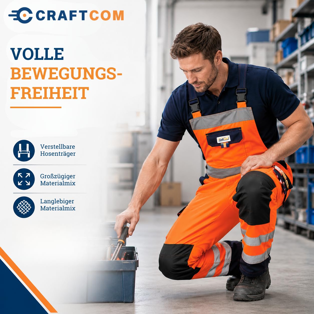 Generisch CraftGear® Salopette de travail pour homme - Longue salopette de travail réfléchissante avec bretelles pour l'extérieur