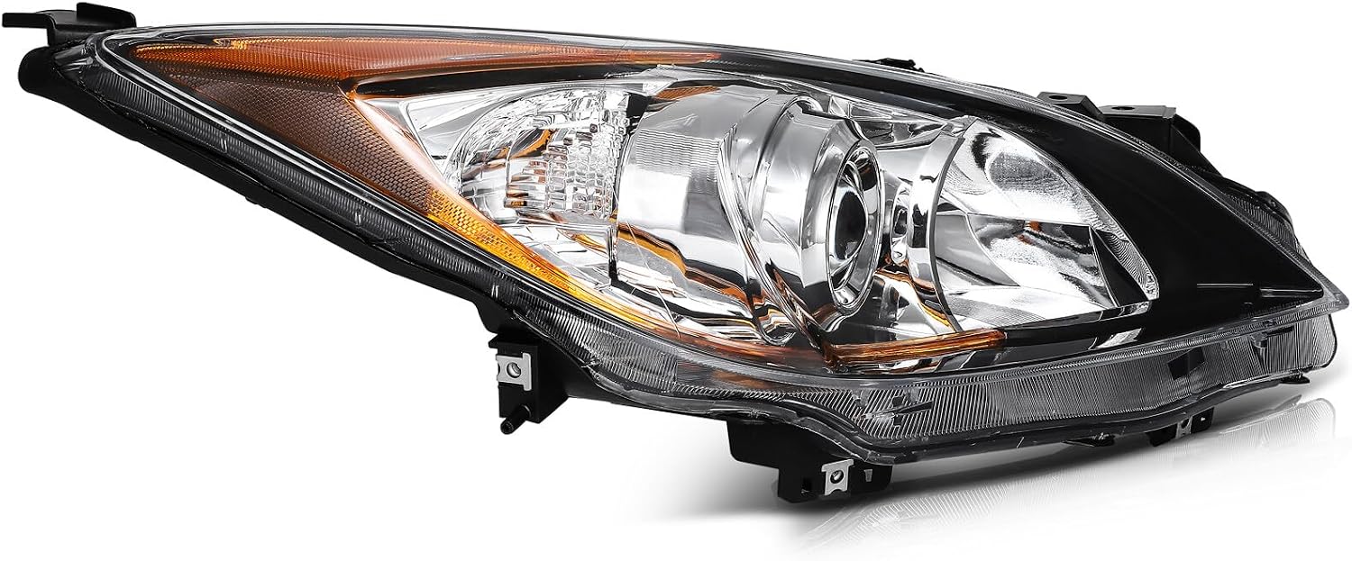 Headlight Assembly for Mazda 3 2010-2013 for Mazda 3 Sport 2010-2013 Chrome Housing Amber Reflector Clear Lens Driver and Passenger Side Headlamp