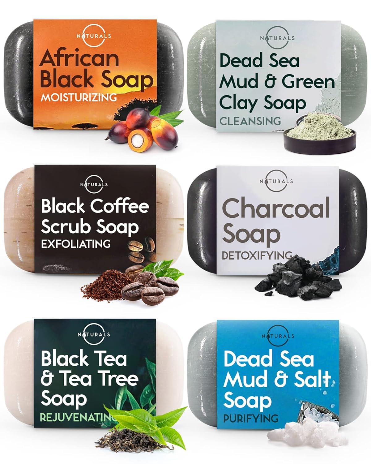 Black Soap Bar Collection – Natural Men’s & Women’s Soap for Face and Body, Moisturizing Black Soap Bar for Cleansing, 6 Pack