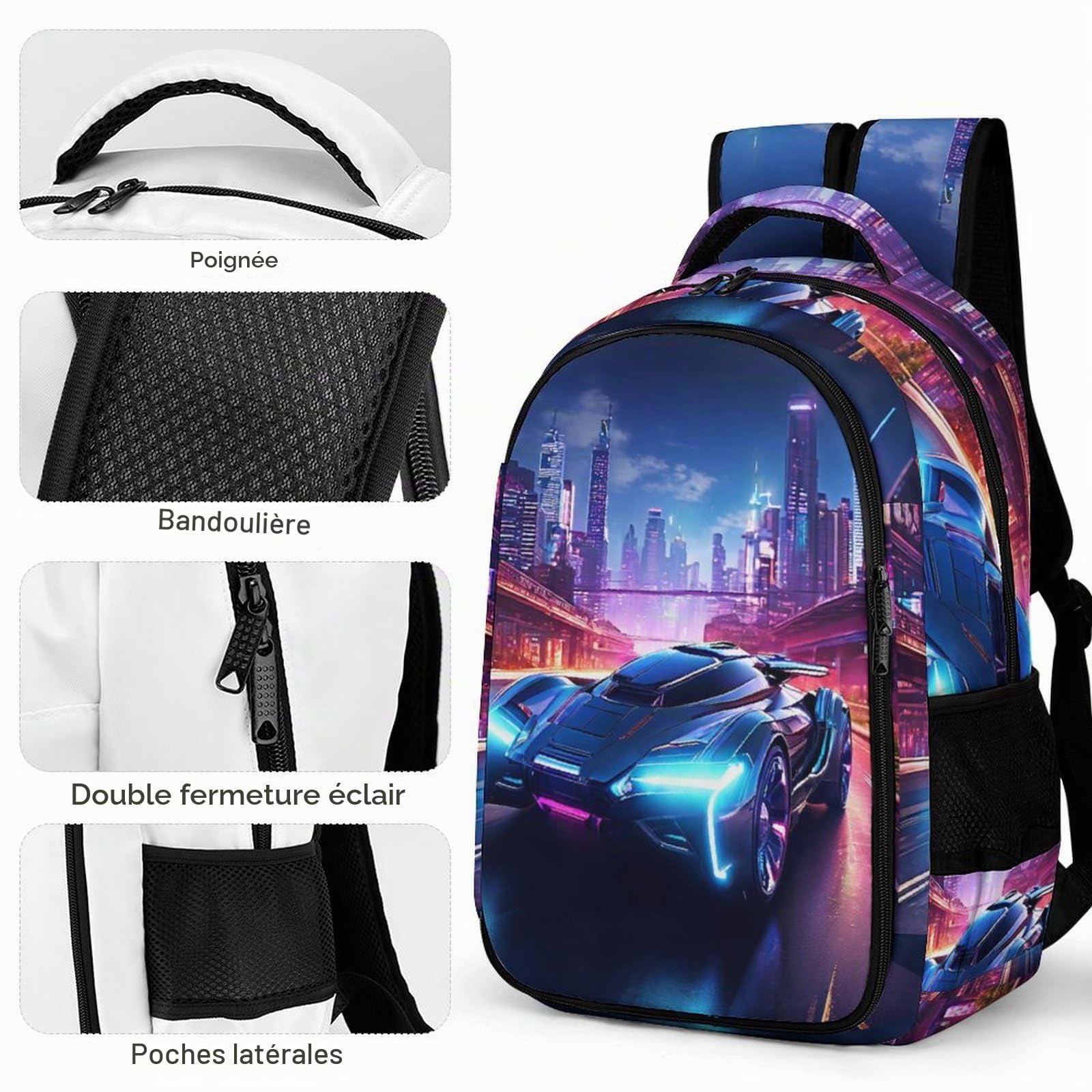 Cartable Garçon CP Mode Cartable Voiture de sport Filles Sacs Course D'école Scolaire Pour Ado Enfant Sac A Dos Pour Ordinateur Portable Loisir De Voyage