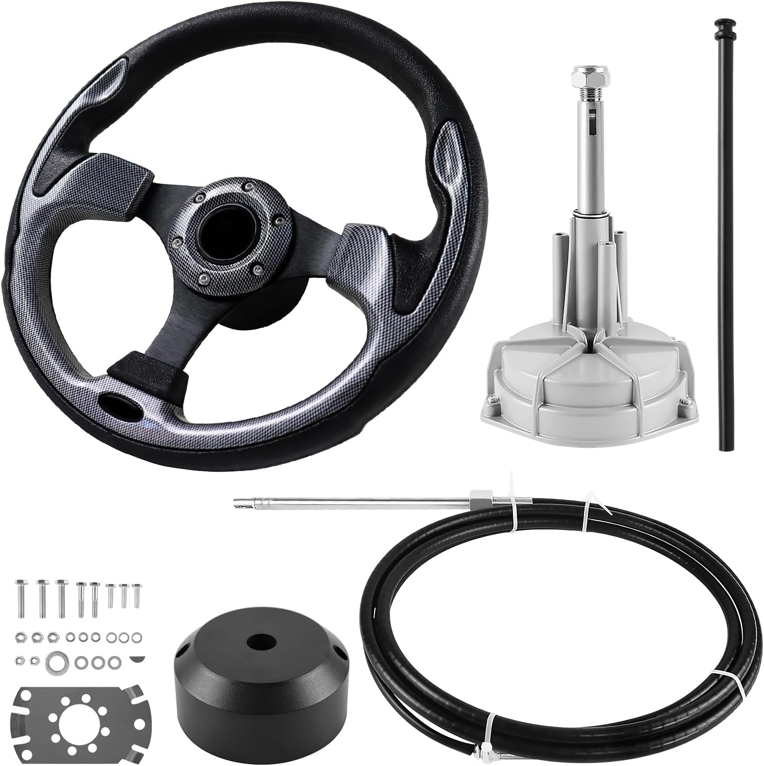 Boats Steering System, 10ft Cable Outboard Steering Kit 3/4" Standard Tapered Shaft, Boat Steering System for Yachts, Fishing Boats and Other Watercraft - with Steering