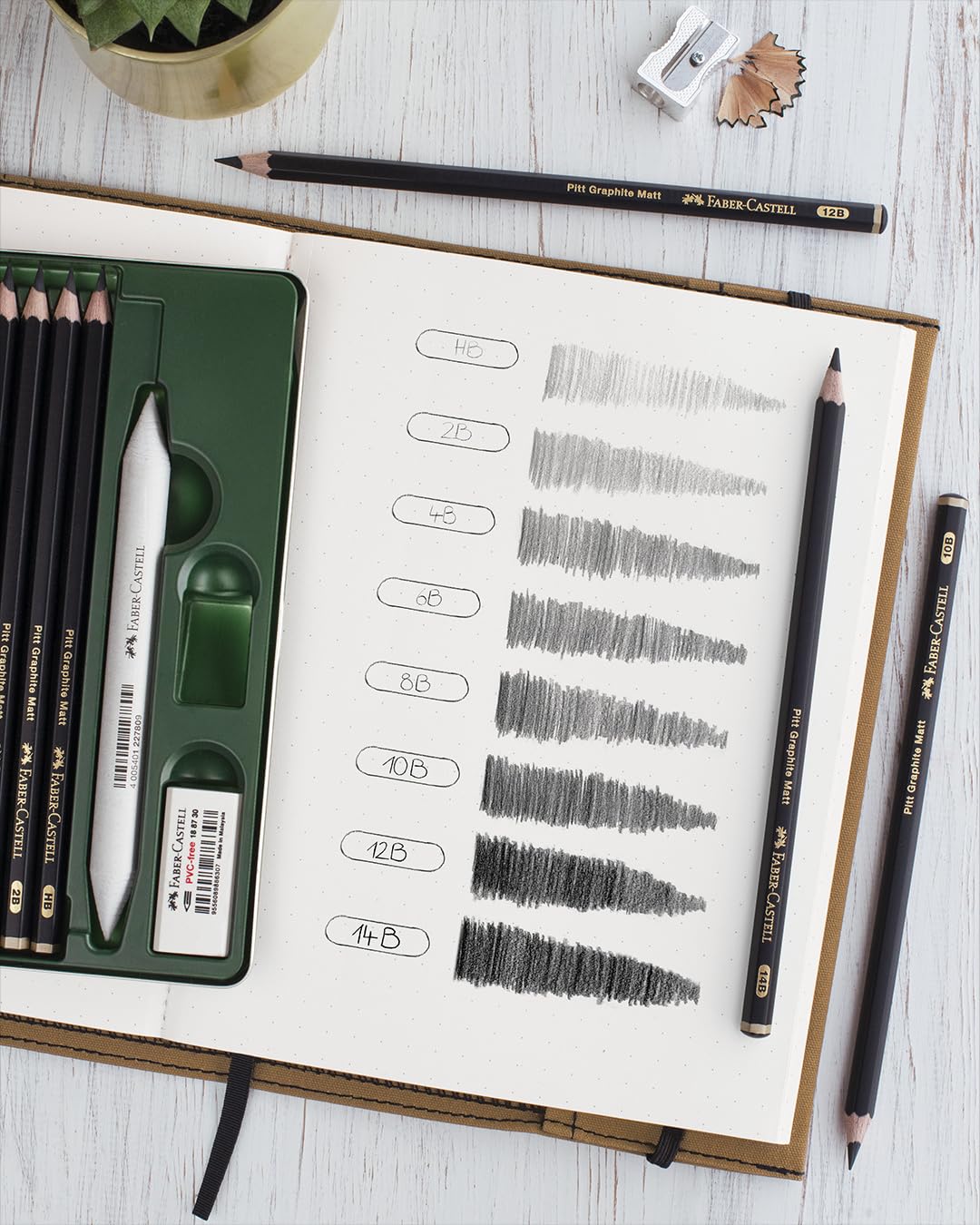 Faber-Castell Pitt Monochrome Matite Grafite Set 4 Pezzi Gradi 2B 6B 10B 14B Ultra Opaco
