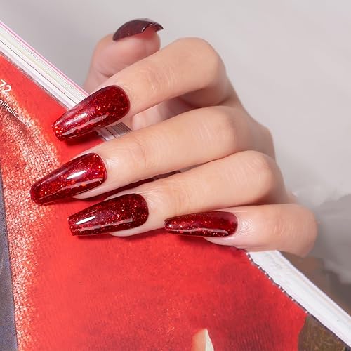 Miniatura 9 de MAYCHAO Esmalte de uñas en gel con purpurina, 0.5 onzas líquidas, esmalte de gel con purpurina rojo ardiente que se absorbe con LED UV necesario