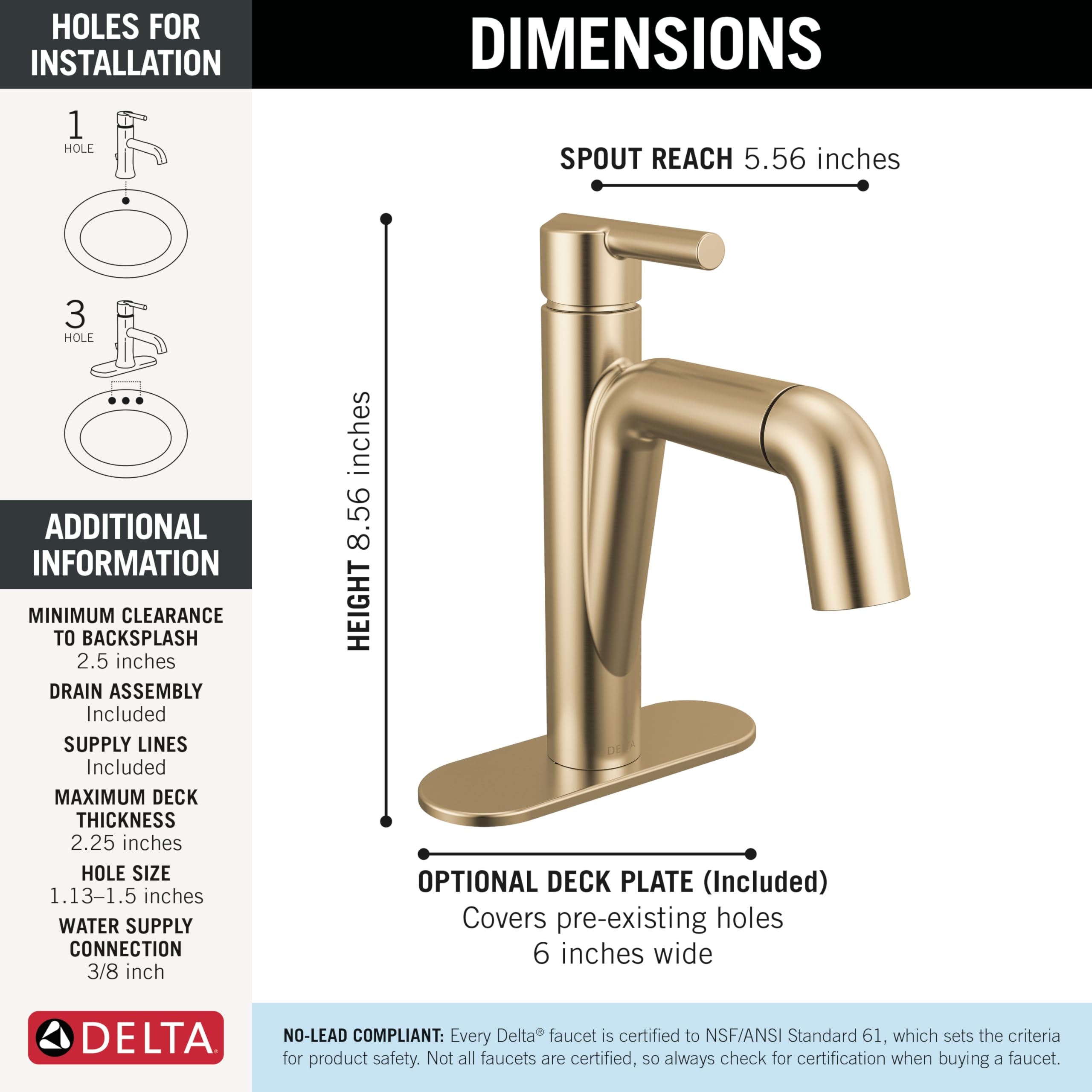Delta Faucet Nicoli 15849LF-CZPD - Grifo de baño extraíble de un solo agujero, grifo de baño dorado, grifo de baño con pulverizador extraíble, grifo de baño de una sola manija, bronce champán