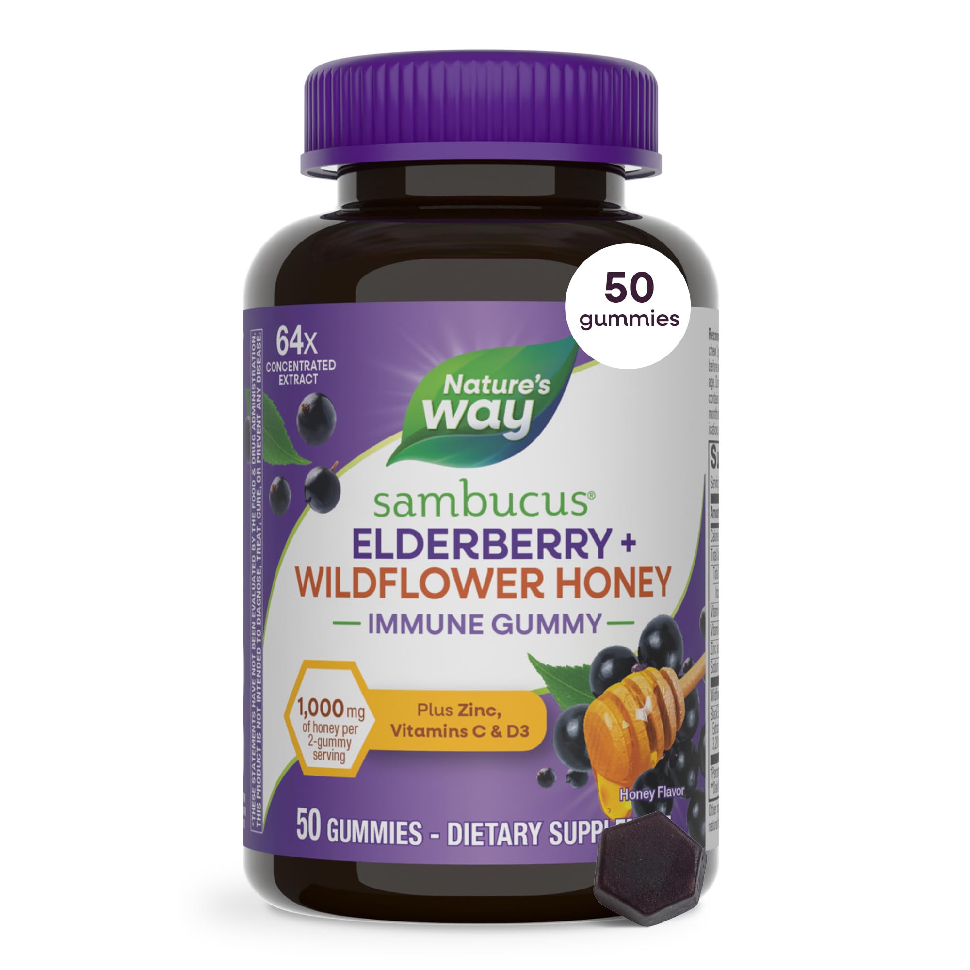 Nature’s Way Sambucus Elderberry + Wildflower Honey Immune Gummy, 50 ct