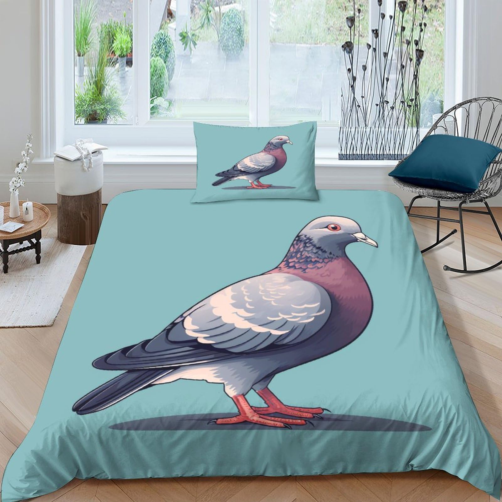 OPANZYYDE Wild Pigeon Duvet Cover 3 PCS Hotel Quality Quilt Cover Bedding Bed Covers with Pillowcases with Zipper Closure Hypoallergenic Soft Breathable Microfiber Single（135x200cm）