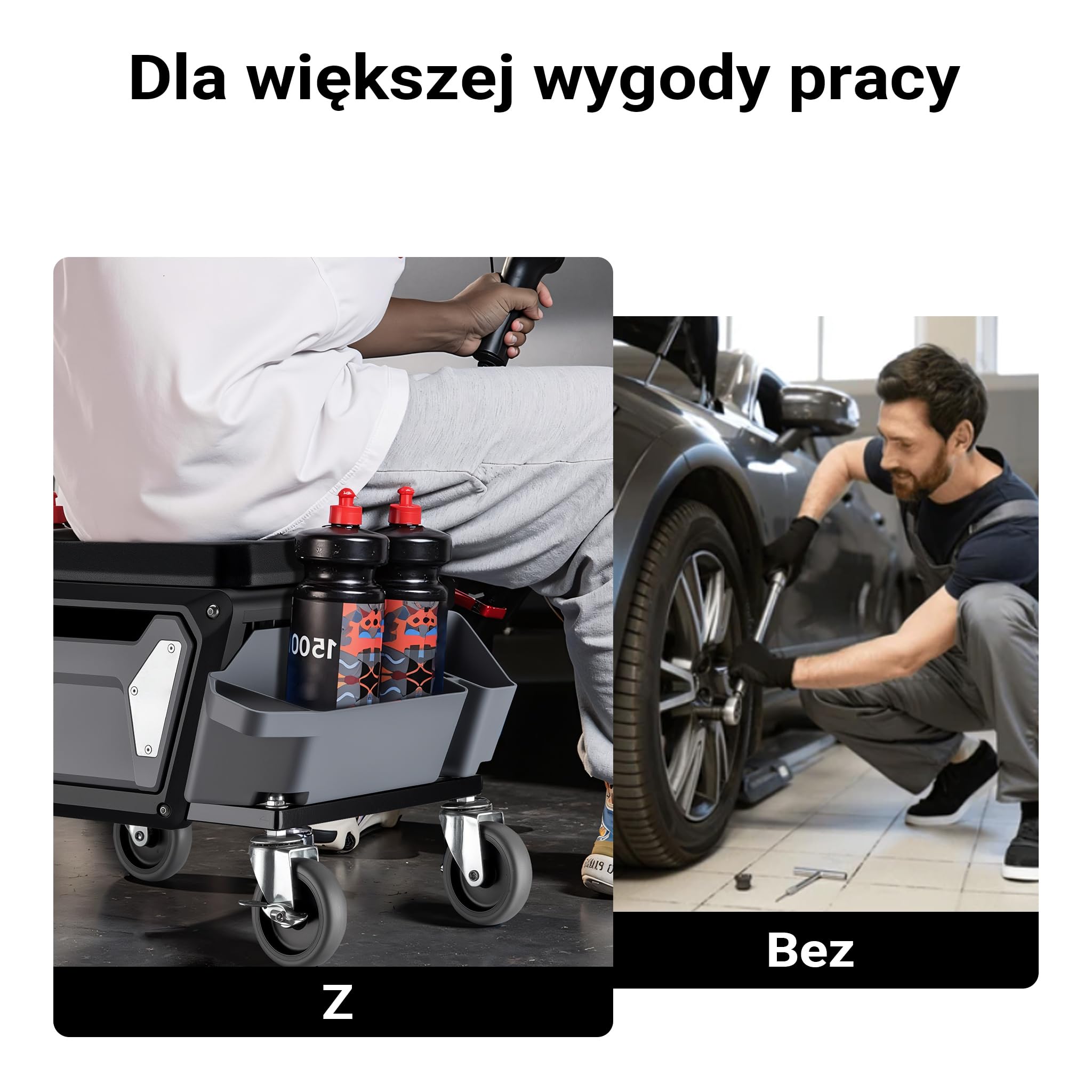 Wiltec Taboret warsztatowy do 120kg z dwoma pojemnikami i szufladą na narzędzia 53 x 38 x 38 cm do prac w warsztacie