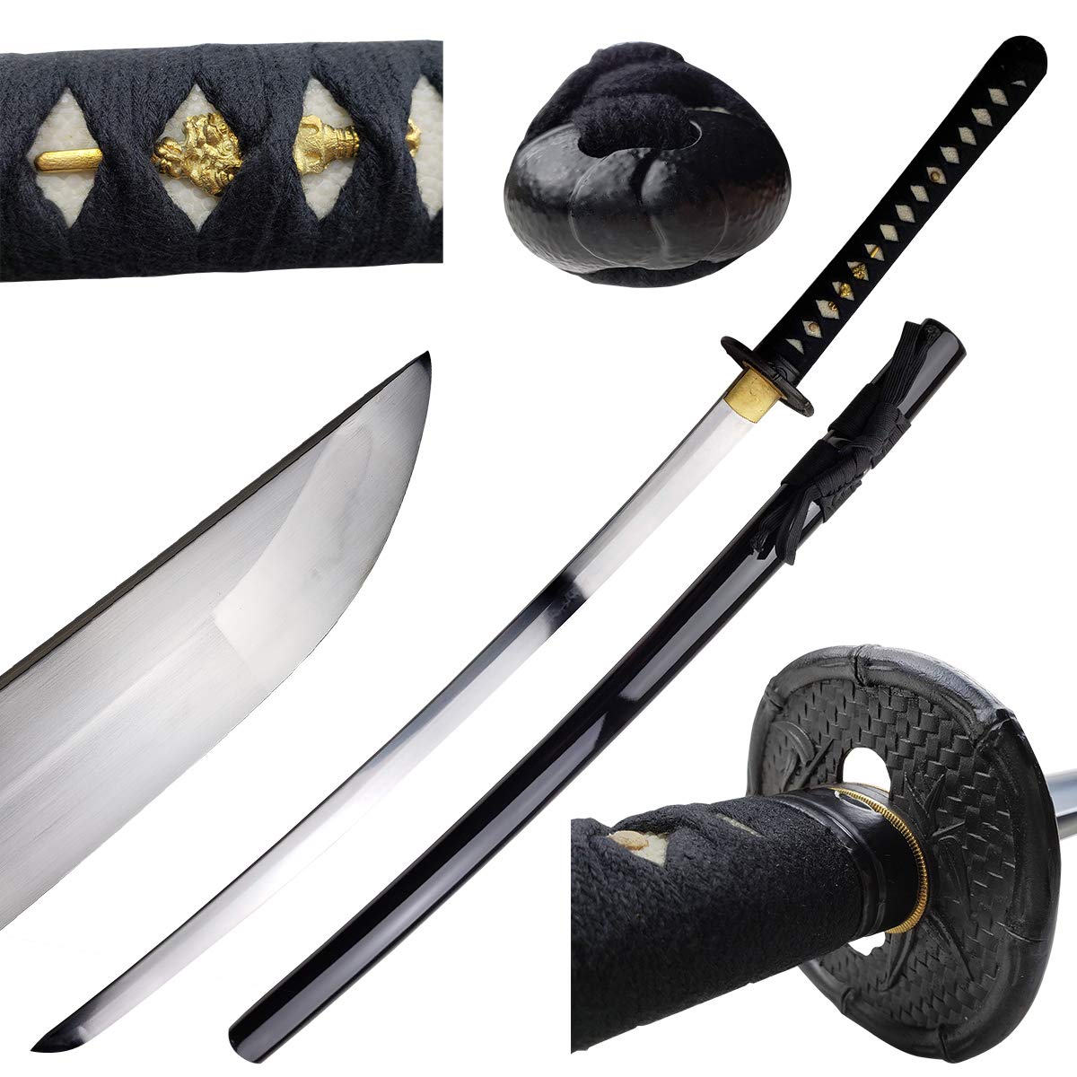 Musashi Hand Forged Katana Samurai Sword - 1095 High Carbon Steel for Collection, Gift, Straw Mat Cutting Practice (71-Black)