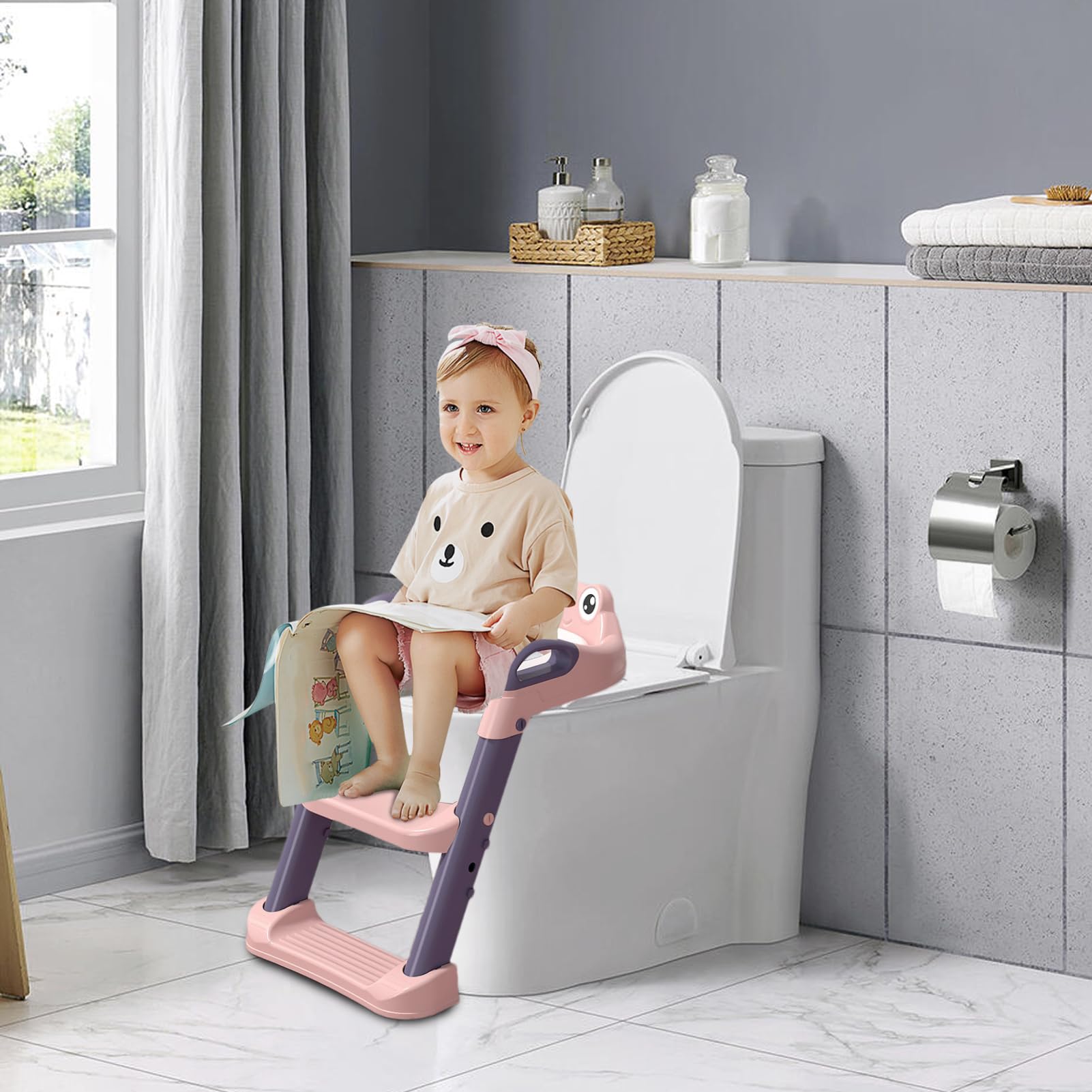 Schody do nocnika toaletowego – drabina treningowa Step Up, antypoślizgowe siedzisko z uchwytami nośnymi, kompaktowa, składana konstrukcja, ergonomiczna pomoc toaletowa ze wzmocnioną ramą, narzędzie