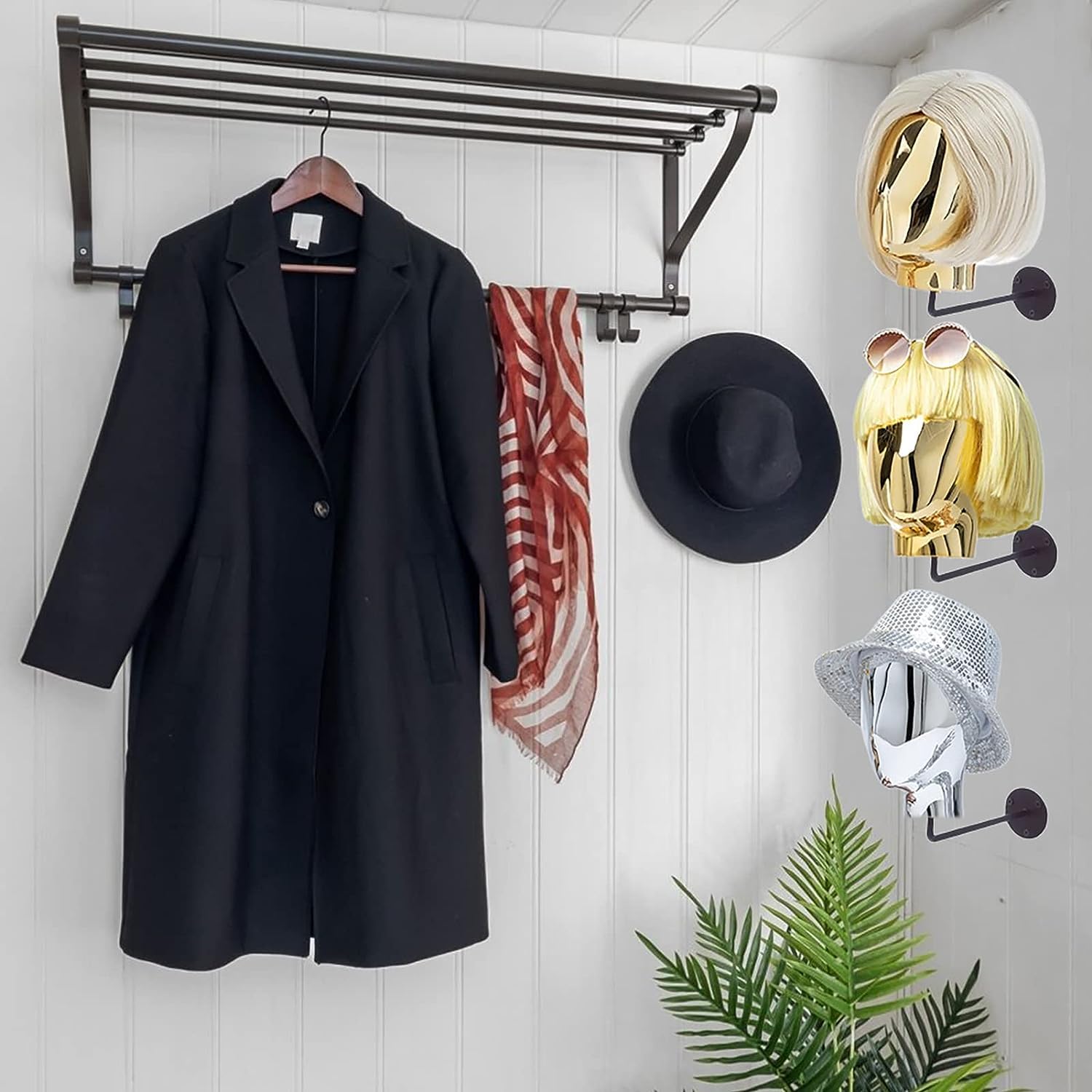 Wall-Mount Hat Display Stand, Wig Head Stands, Detachable Mannequin Head Stand, Durable Plastic Material - Image 4