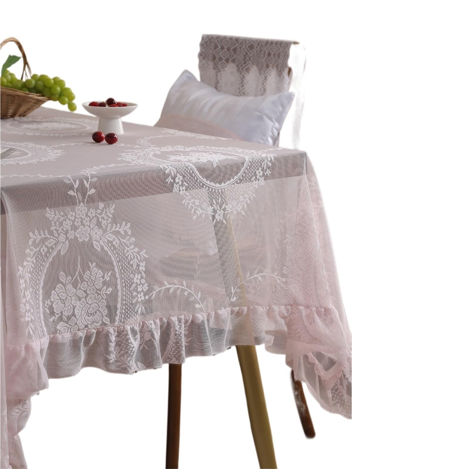 VIOLDHHJK Lace Tablecloth Flower Lace Tablecloth Living Room Bedroom Dining Table Wedding Festival Home Decoration(140x100cm)