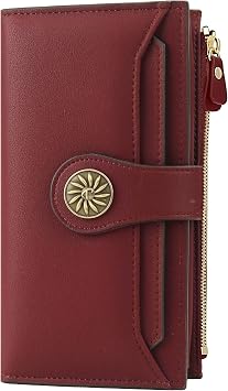 Travelambo Wallets Women RFID Large Capacity Luxury Waxed Leather Clutch Wallet Multi Card Organizer (Light Purple + Burgundy)
