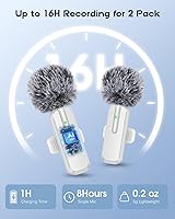Vista 4 de Micrófono inalámbrico mini para iPhone - Pack de 2 micrófonos lavalier bluetooth para grabación de video, micrófono de solapa 2 en 1 con reducción