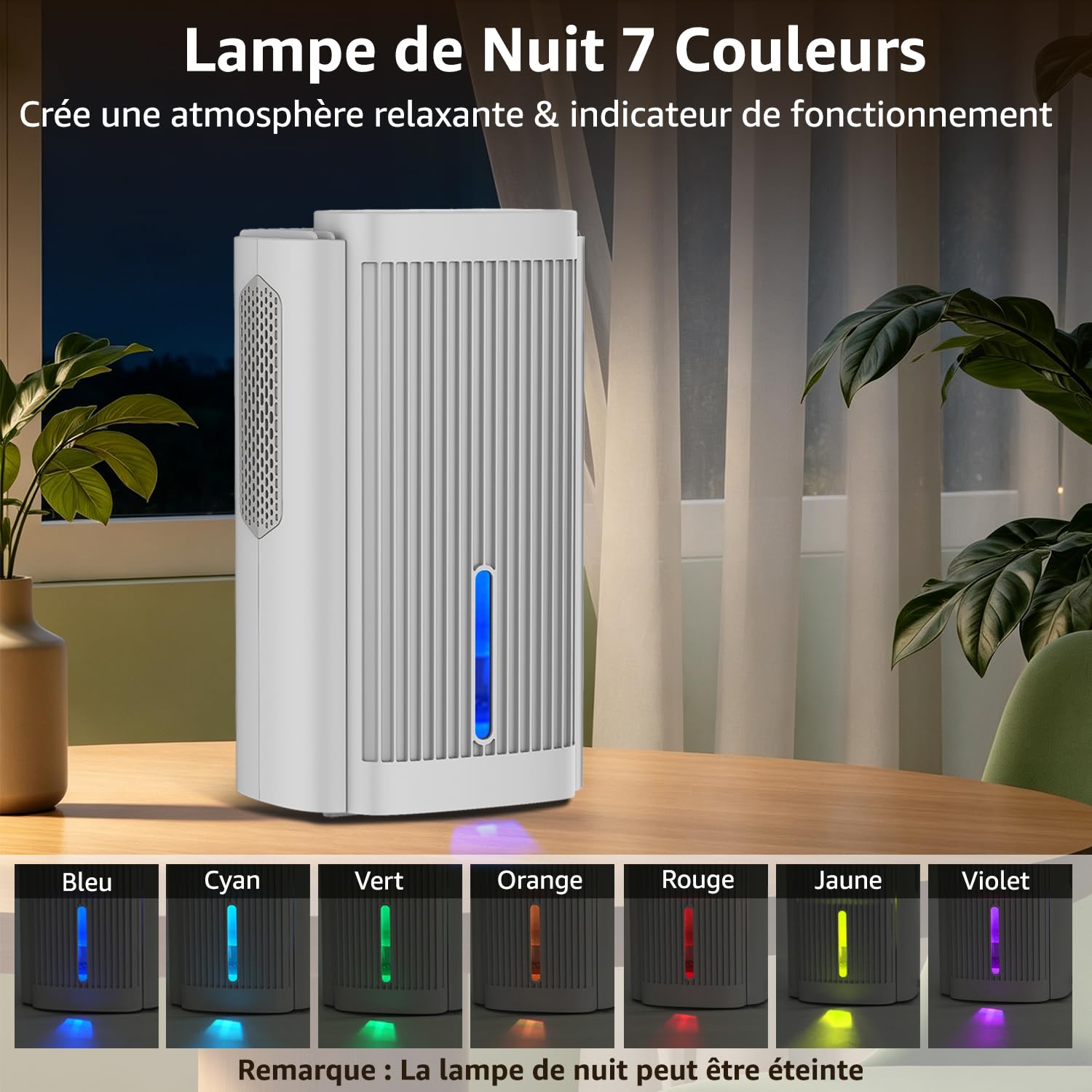 Déshumidificateur d'Air 2,5 L Ultra Silencieux (<28 dB), Déshumidificateur Électrique avec Mode Sommeil, Arrêt Automatique, Lumière LED, pour Chambre, Salle de Bain, Bureau et Maison