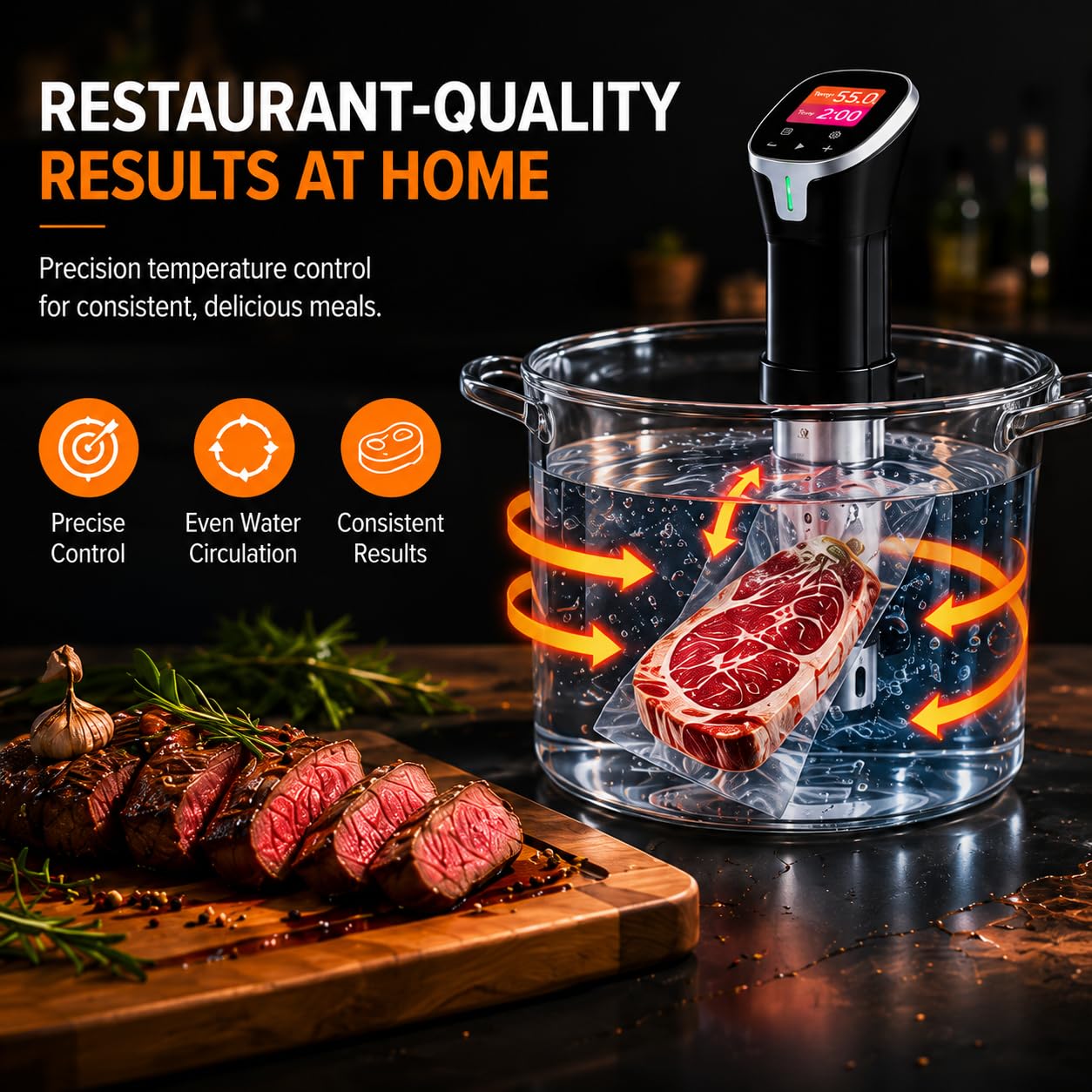 1100W Sous Vide Precision Cooker with Touchscreen & WiFi App Control, 24-Hour Delay Start, Accurate Temperature Control for Perfect Cooking