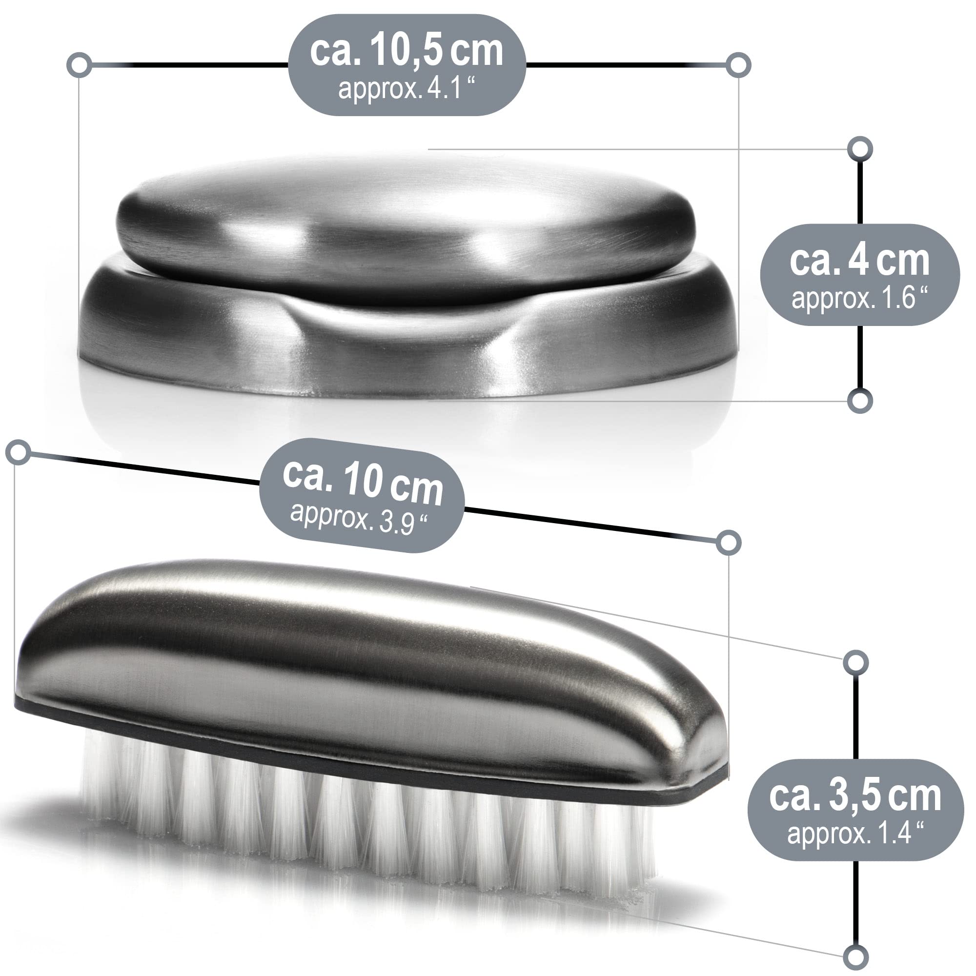 com-four® Set da 3 pezzi - spazzola a mano in acciaio inossidabile, sapone antiodore con ripiano - sapone in acciaio inossidabile (02 pezzi - spazzola + sapone/ciotola)