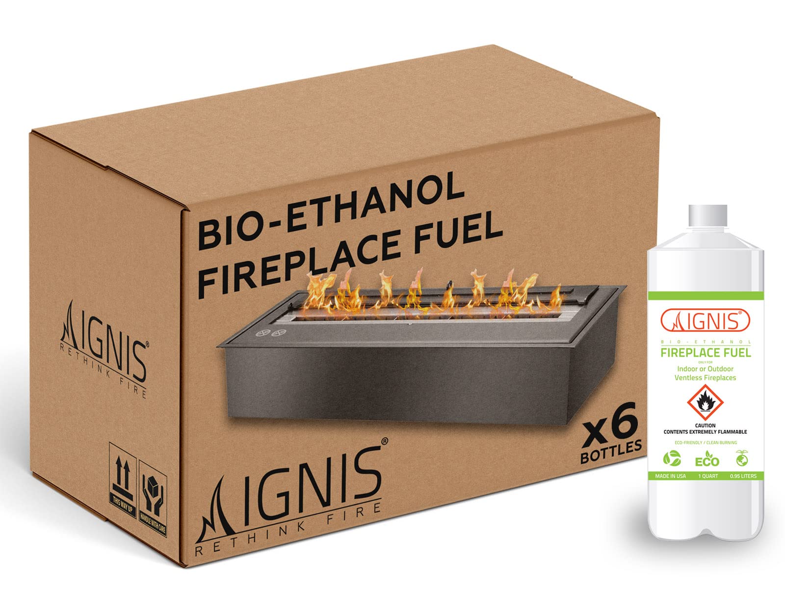 Ethanol Fireplace Fuel - Indoor/Outdoor Ventless Bio Fireplaces - 6 Quarts