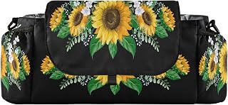 Kigai Universal Baby Stroller Organizer, Sunflowers Detachable Stroller Caddy Accessories Bag with Insulated Cup Holder and Adjustable Straps for Diaper, Phone, Toys