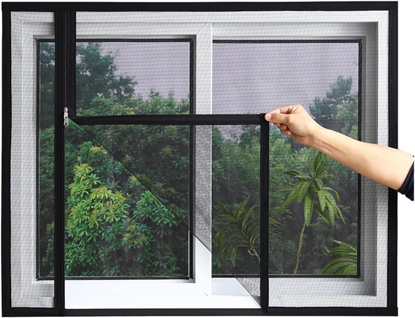 網戸ネット 白 黒 2m 面テープ付き あみ戸 カット可 網戸キット メッシュ 万能網戸 開閉自在 張り替え 補修 窓 貼るだけ 取り付け 簡単  DIY 虫除けネット 防虫 : BestDay - 通販 - Yahoo!ショッピング ブラック、マルチサイズの窓用メッシュ、ジッパー付き、粘着ジッパー、窓用蚊よけドアカーテン(Width 150cm,Height 90