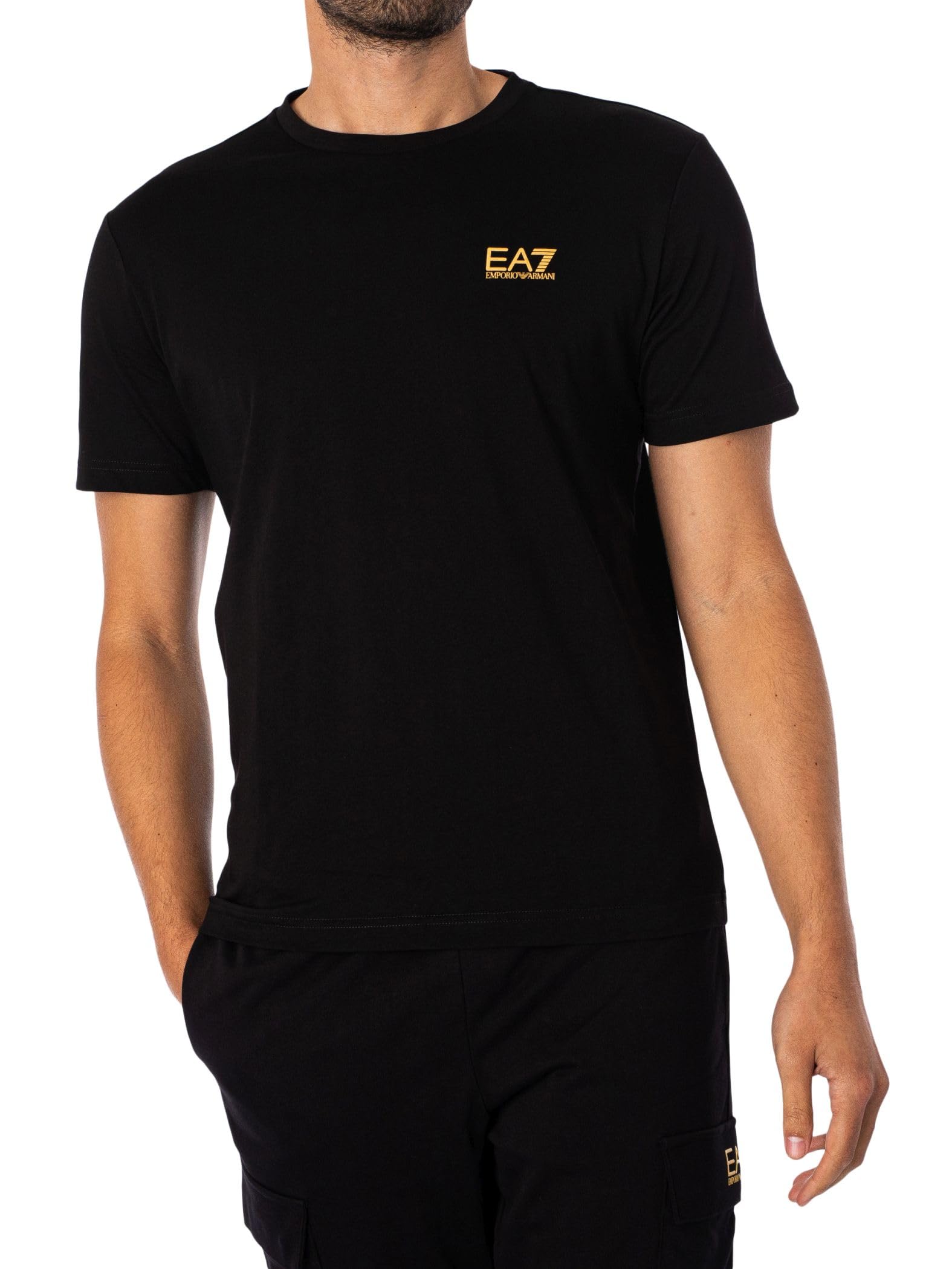 Ea7 Men's Black/Gold Chest Logo T-Shirt, Xxl