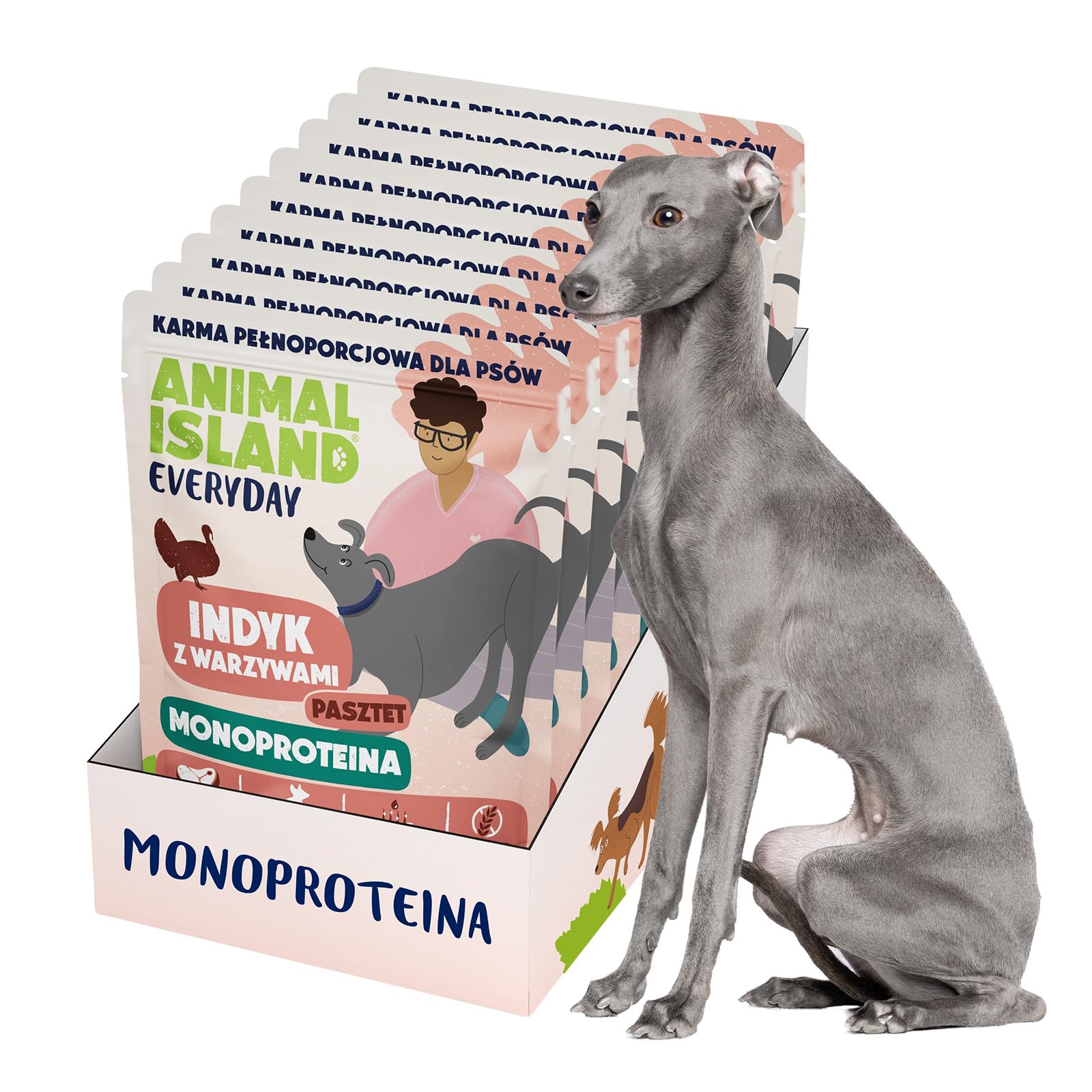 Animal Island Everyday Monoproteina Karma Mokra dla Psa Dorosłego Pasztet z Indyka z Warzywami Saszetka Bezzbożowa Monoproteinowa, 9 x 300g