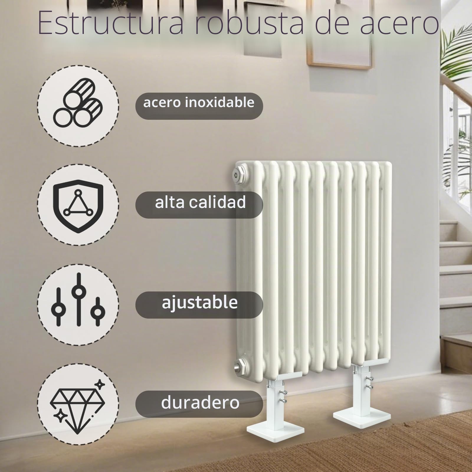 Juego de 2 Soporte Radiador, Kit de Patas de Radiador de Montaje en Suelo, 14-21 cm Ajustables Soportes de Radiador de Acero, Soporte Radiador con Doble Estabilidad para Radiadores de Panel