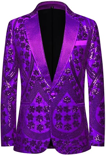 Mens Embroidered Sequin Floral Pattern Blazer Jacket with Rhinestone Notched Collar for Wedding Party Prom
