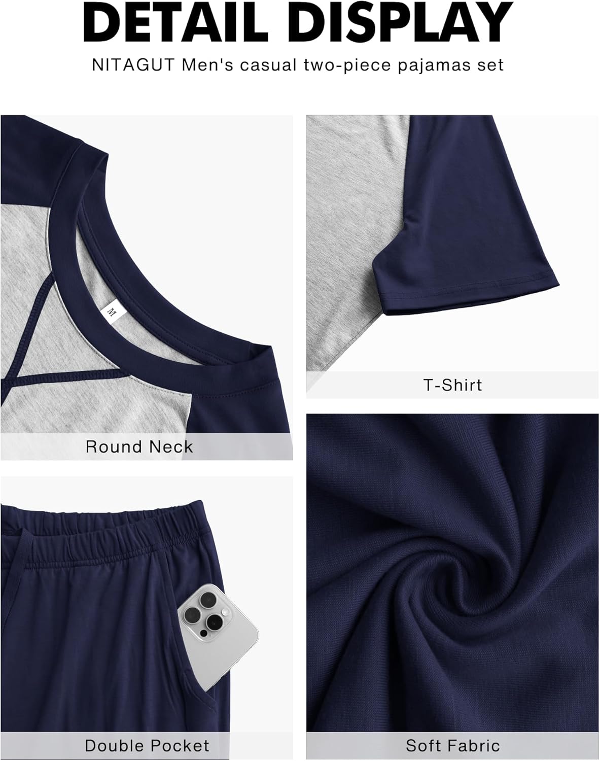 NITAGUT Mens Pajama Set Summer 2 Piece Loungewear Short Sleeve Pjs Sleepwear with Pockets Soft Comfy Nightwear - Image 5
