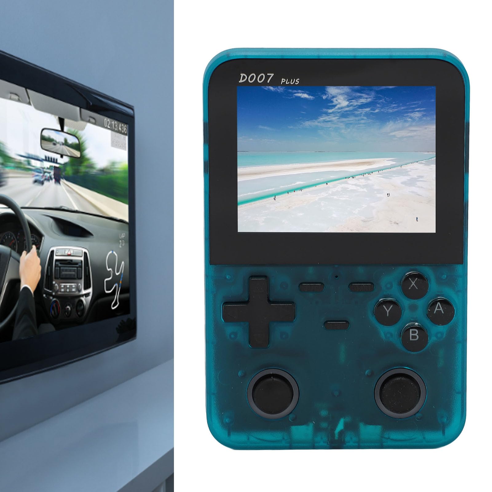 Przenośna Konsola do Gier, Podwójny Joystick Retro Przenośna Konsola do Gier Obsługuje 9 Emulatorów Wyświetlacz IPS dla Rozrywki (Przezroczysty niebieski)