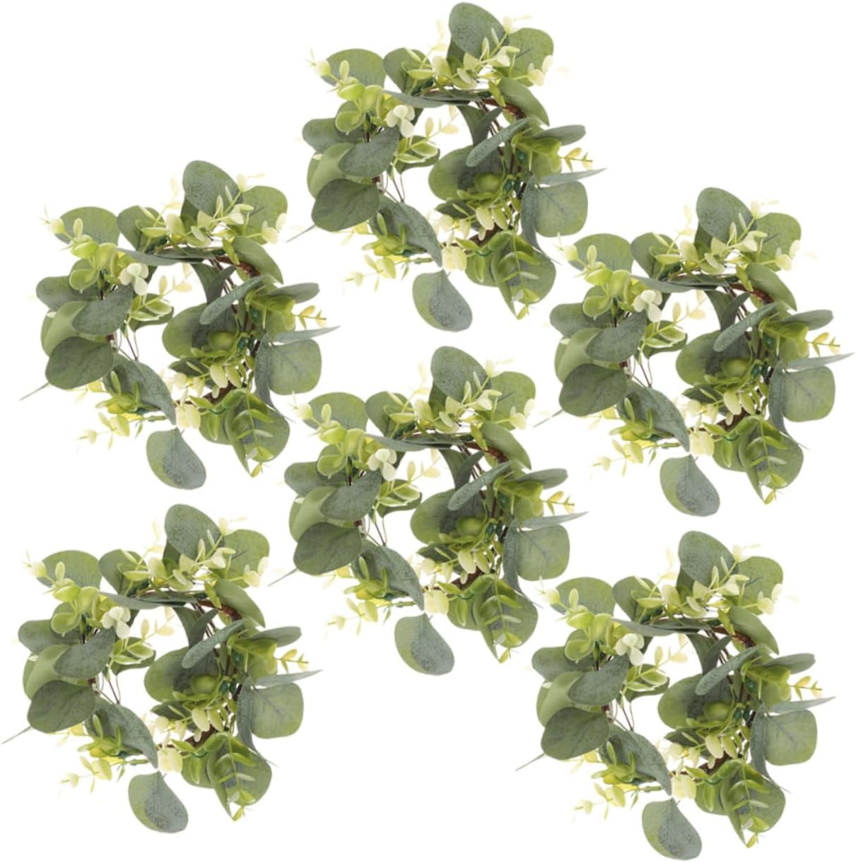 ABOOFAN 12 Pcs Artificial Flower Candle Ring Artificial Eucalyptus Wreath Candle Rings Ornament Taper Candles Fake Eucalyptus Christmas Garland Leaves Garland Eucalyptus Garland Wedding