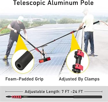Window Cleaning Pole,with Squeegee 3.6-12m Water Tank Telescopic Brush, Extendable Cleaning Rod for PV and Roof, 36ft/10.8m,35cmbrushhead-3.6M/12FT
