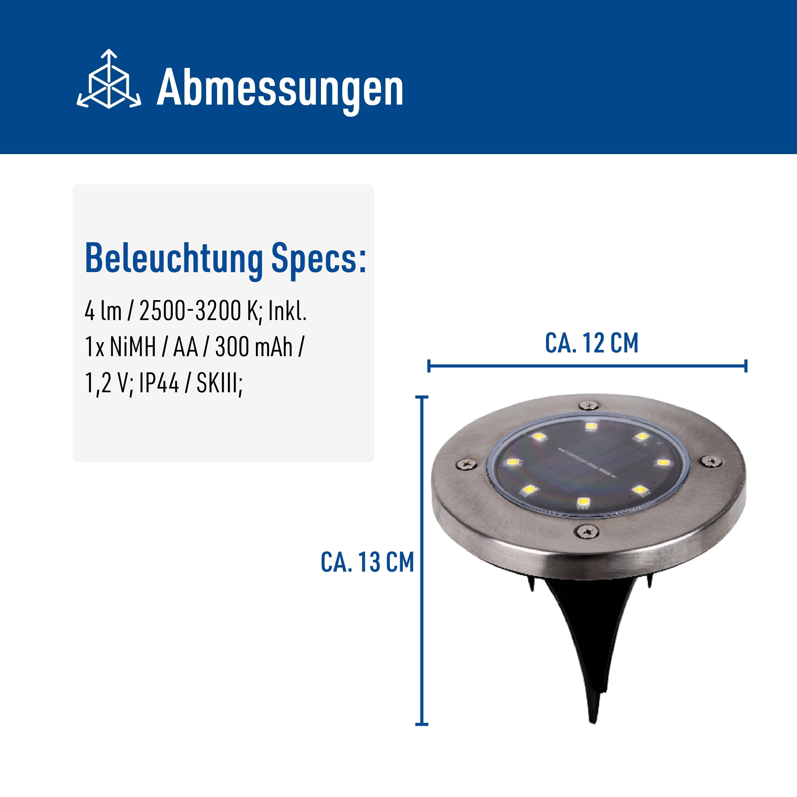 Näve Leuchten - 6er-Set LED Solar-Boden-Erdspieß Kian - 0,6 W / 4 lm / 9000 K - Stahl-blank