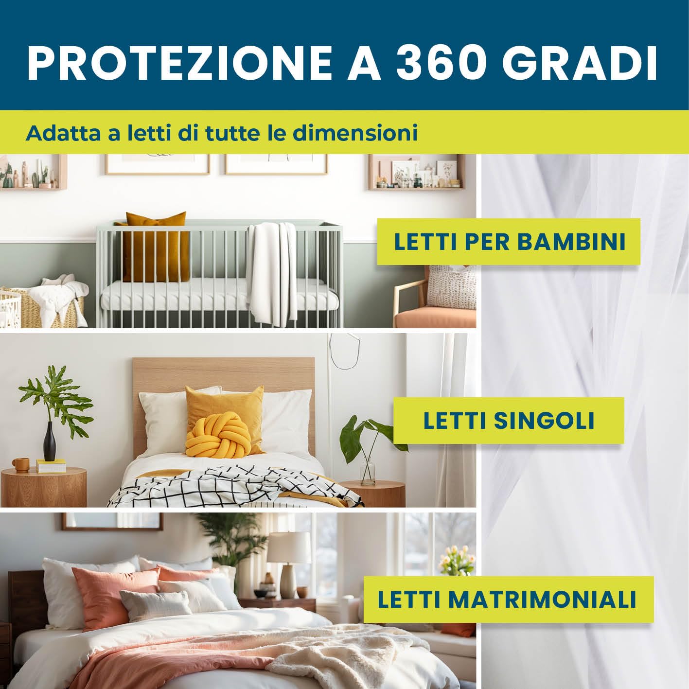 HOBERG Zanzariera da viaggio | XXL per lettini, letti singoli e matrimoniali | Zanzariera da esterno 400 mesh per balconi | Cupola protettiva contro gli insetti da incollare o avvitare - Ø 60 cm