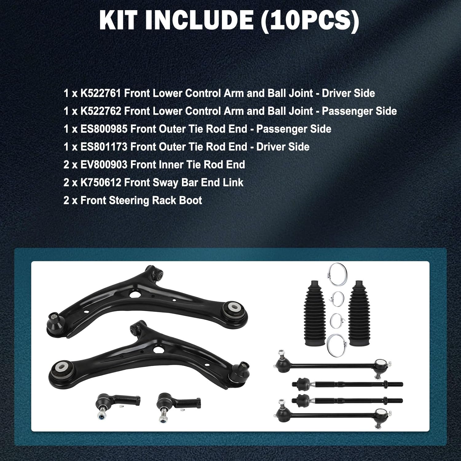 10pcs Front Lower Control Arm Ball Joint Inner Outer Tie Rod End and Boot Sway Bar End Link Suspension Kit Compatible with 2018-2022 for Ford for EcoSport 2011-2019 for Ford for Fiesta