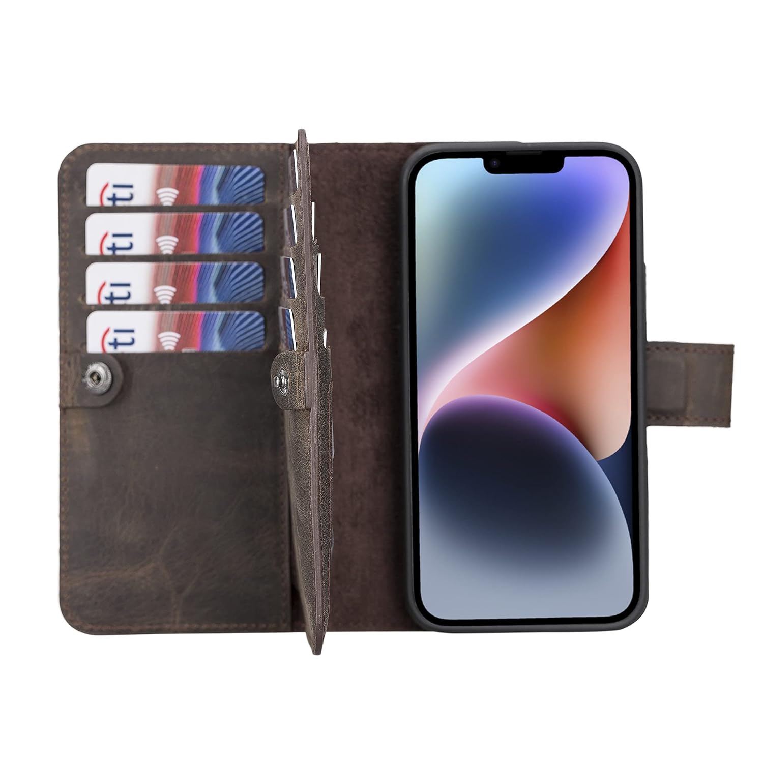 iPhone 14 Plus Bi-Fold Wallet Case with MagSafe, Leather, Detachable Cover