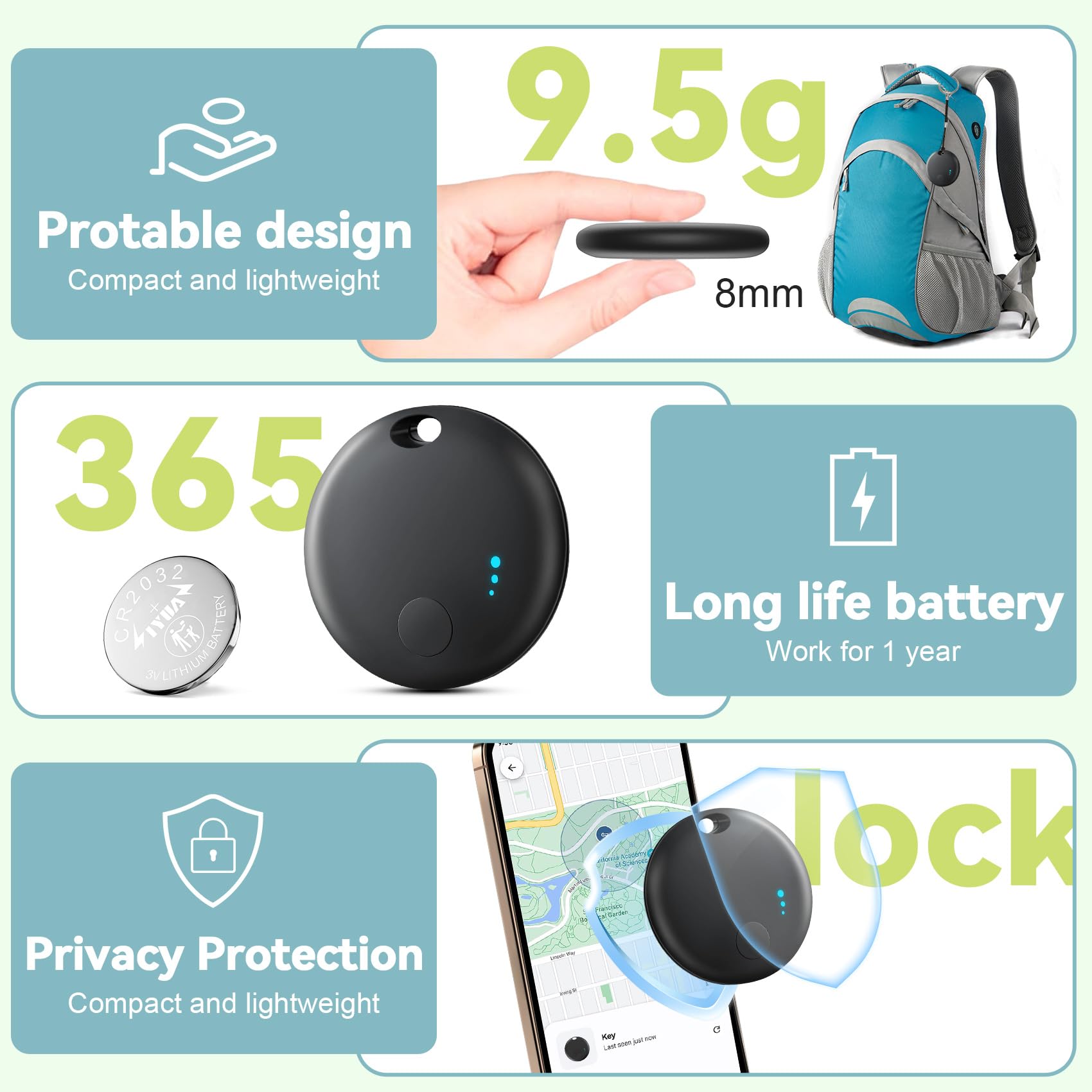 Air Tracker Tag Android, 4 PCS Smart Tracker Tag GPS Localizzatore Chiavi Compatibile con Trova Dispositivo(Solo Android), Bluetooth Tracker Compatibile per Portafogli,Chiavi,Zaini, Animale (Nero)