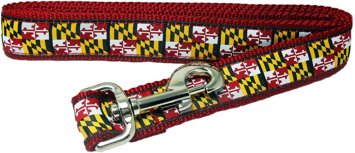 Maryland Flag Premium Dog Collar by Charm City Clothing (6 Foot Leash, red)