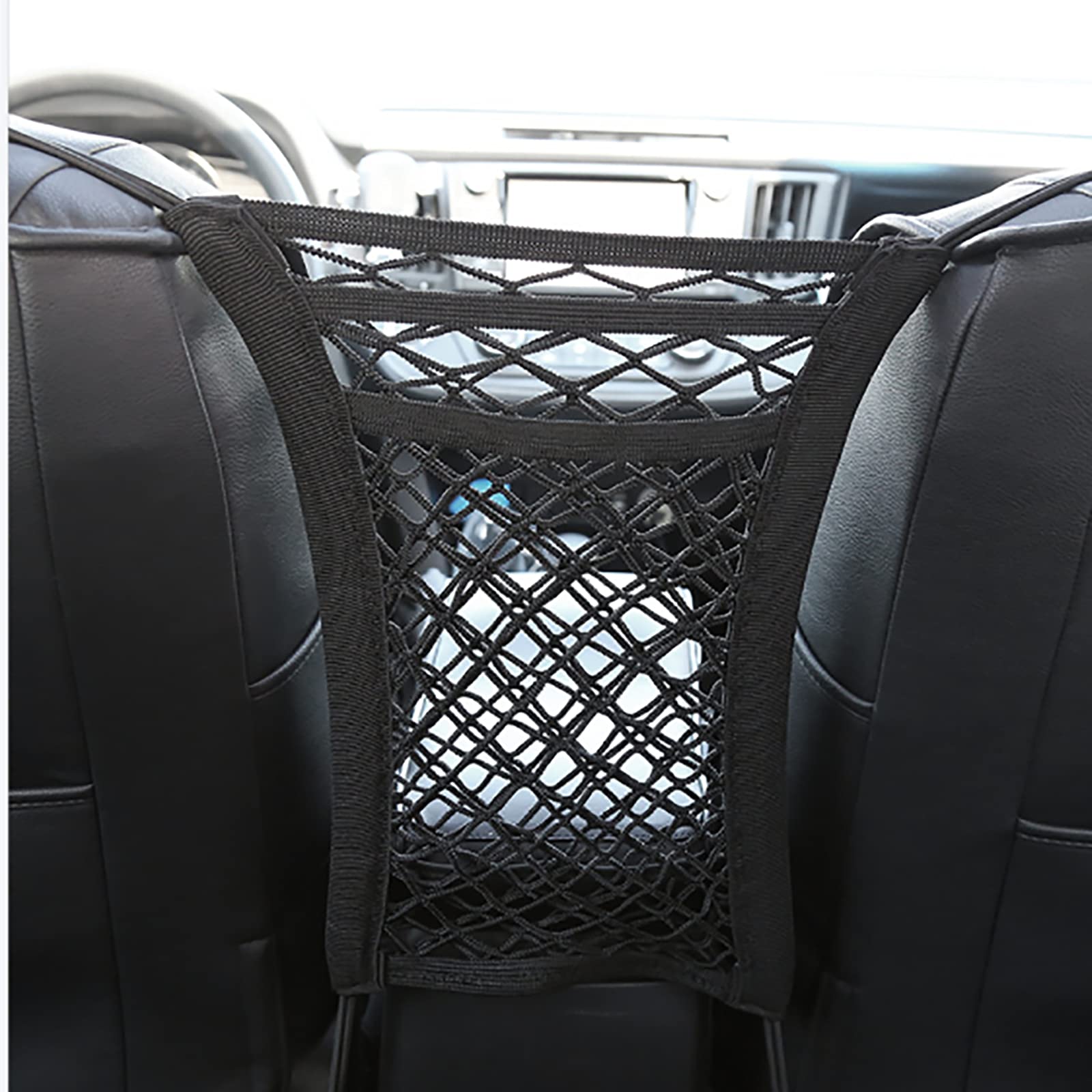Sharksfin3-Layer Car Mesh Organizer, Car Elastic Storage Net Bag with 4 hook, Flexible Storage Network for car, Pet Barrier Backseat Mesh Cargo Net Pouch Holder for Children Kids Disturb Stopper