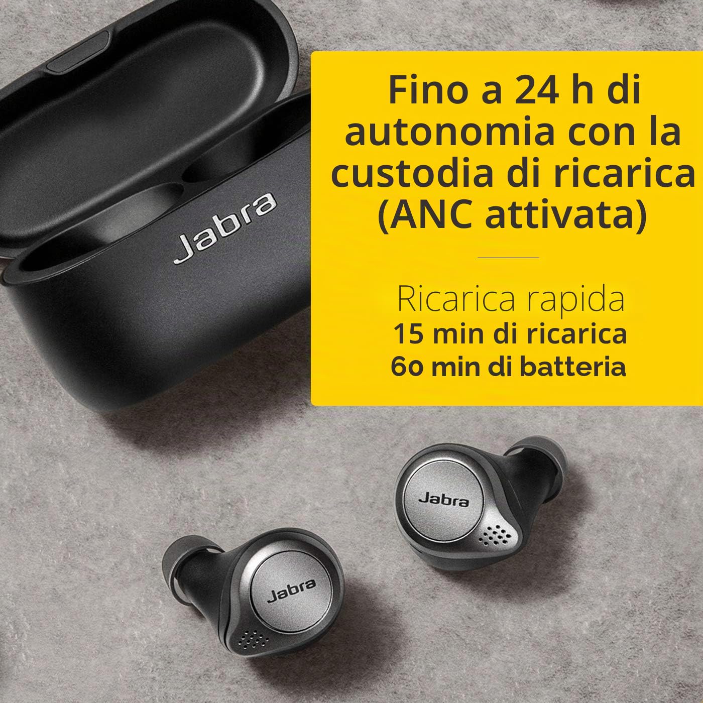 Jabra Elite 75t Auricolari, Cuffie Bluetooth con cancellazione attiva del rumore e lunga durata della batteria per chiamate e musica autenticamente wireless, nero titanio