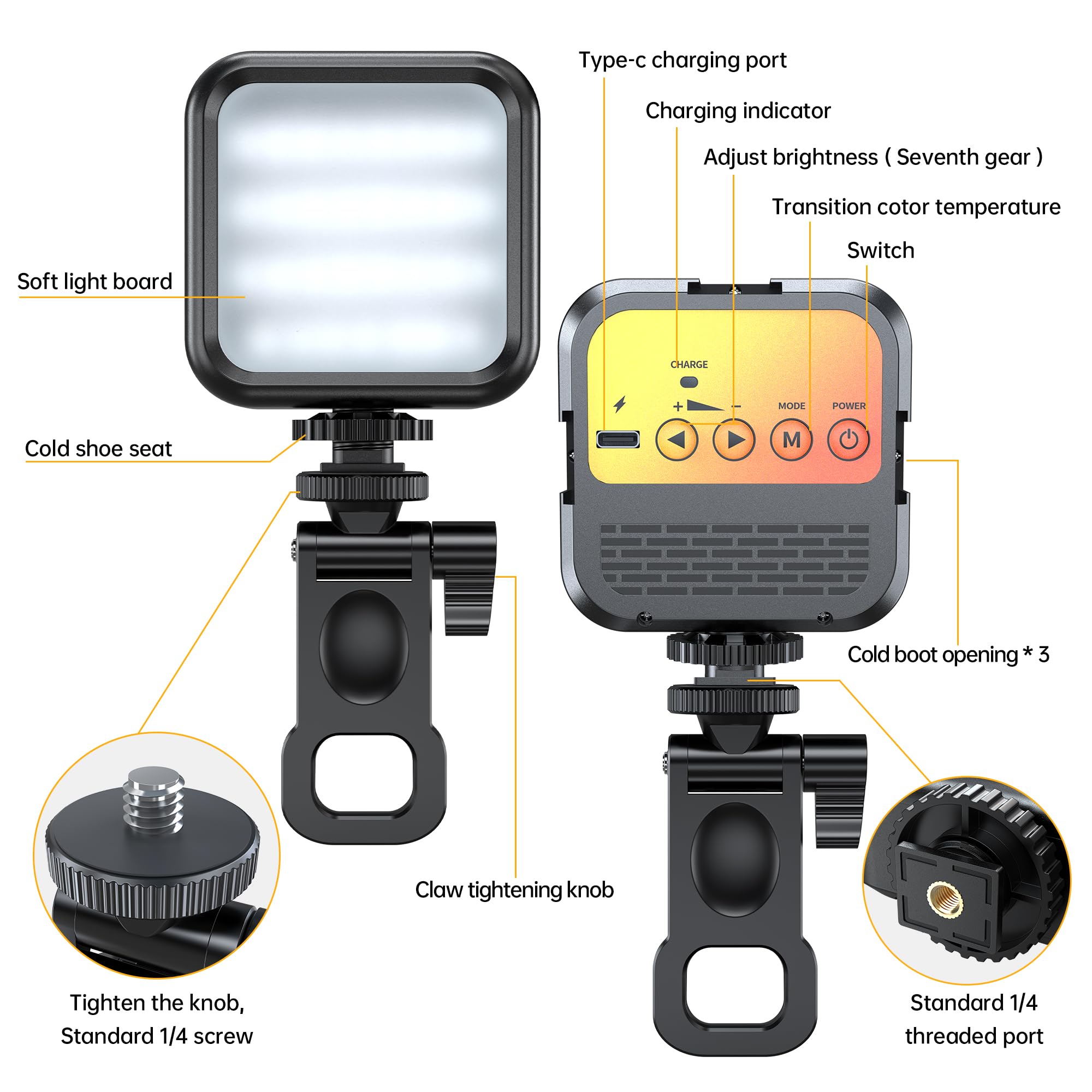 Newowa 60 LED High Power Rechargeable Clip Fill Video Light With Front