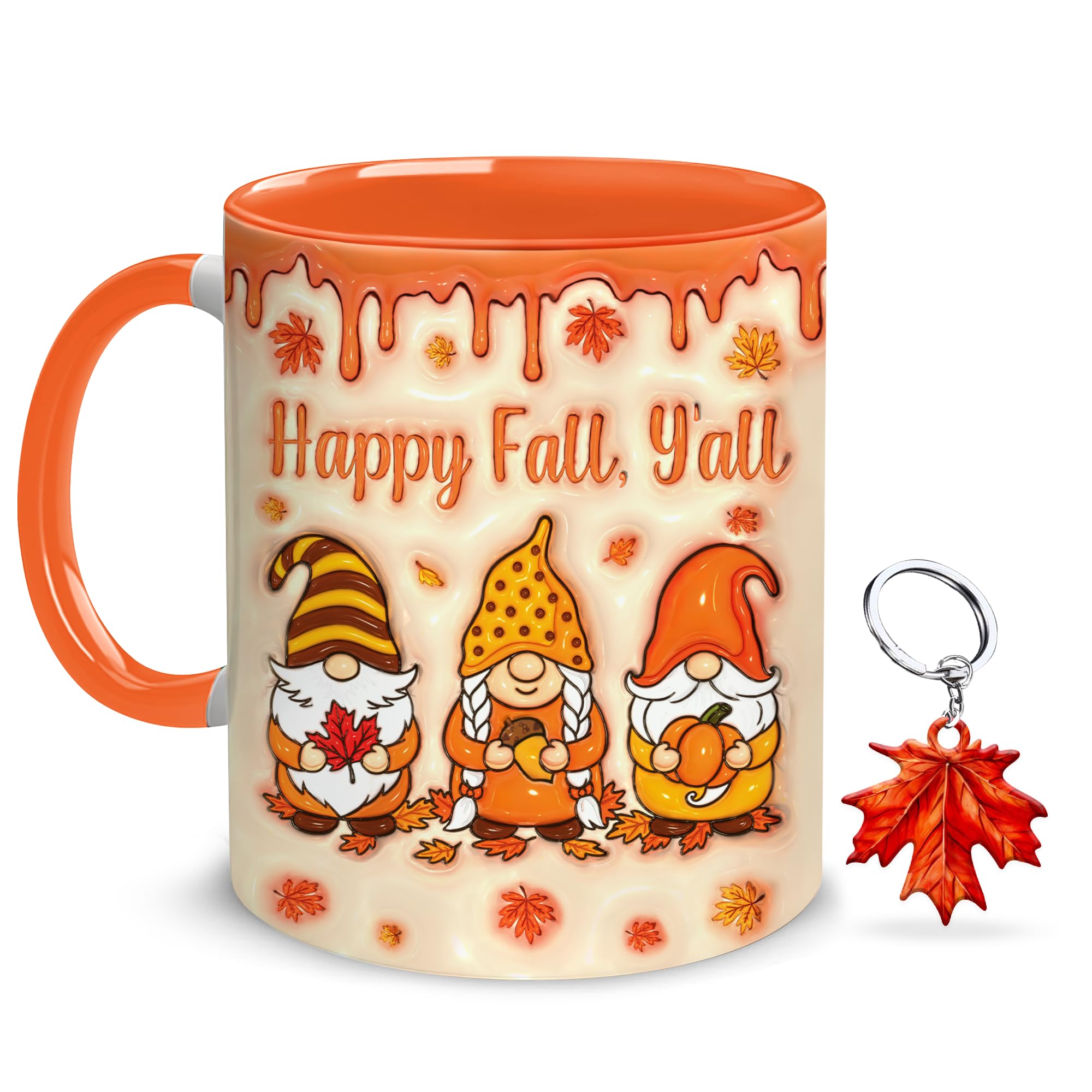 Hyturtle Fall Gnome Coffee Mug 11oz – Autumn Mug With Maple Leaf Keychain – Gnome Gifts F…