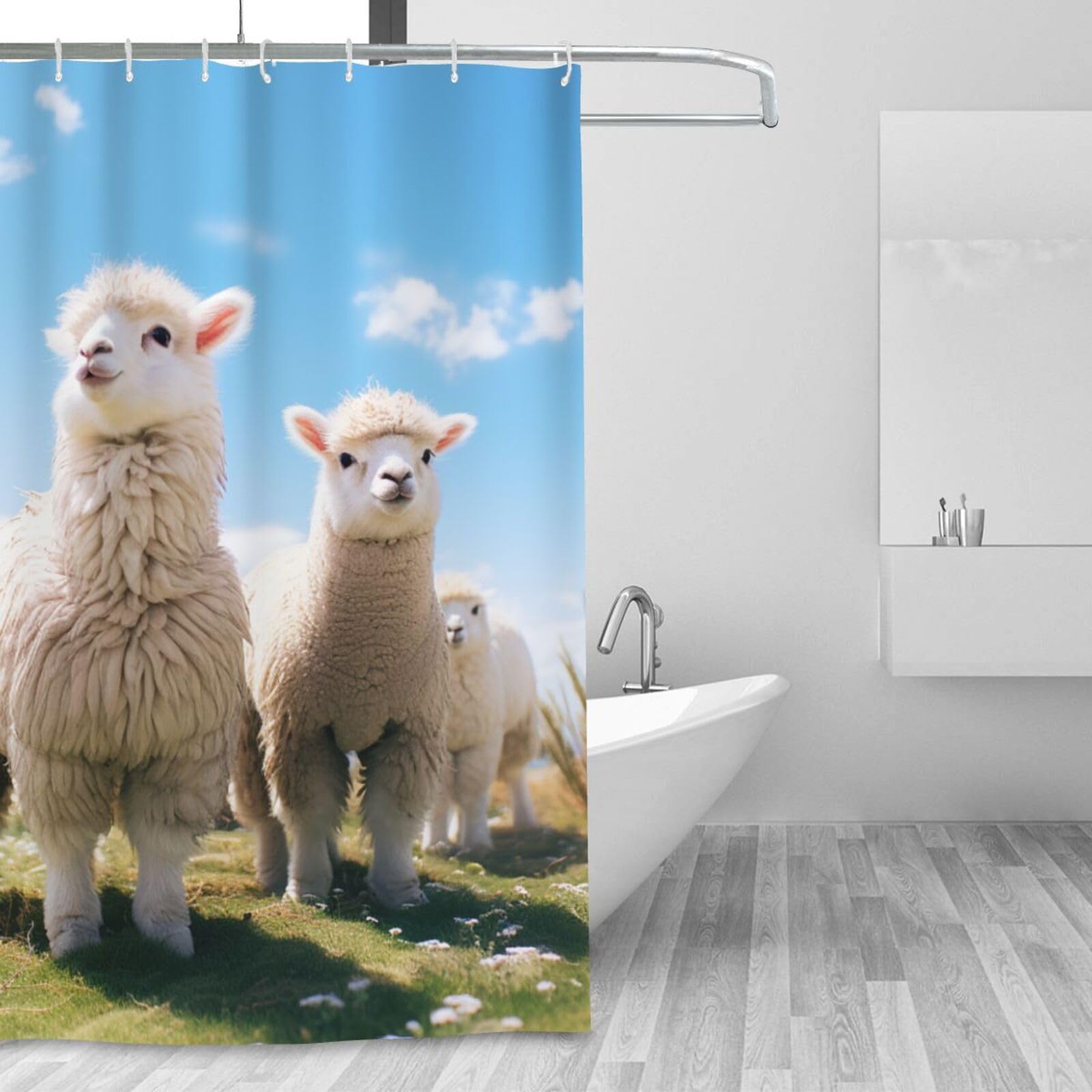 Rideau de douche lavable anti-éclaboussures imprimé mouton pour douche et baignoire